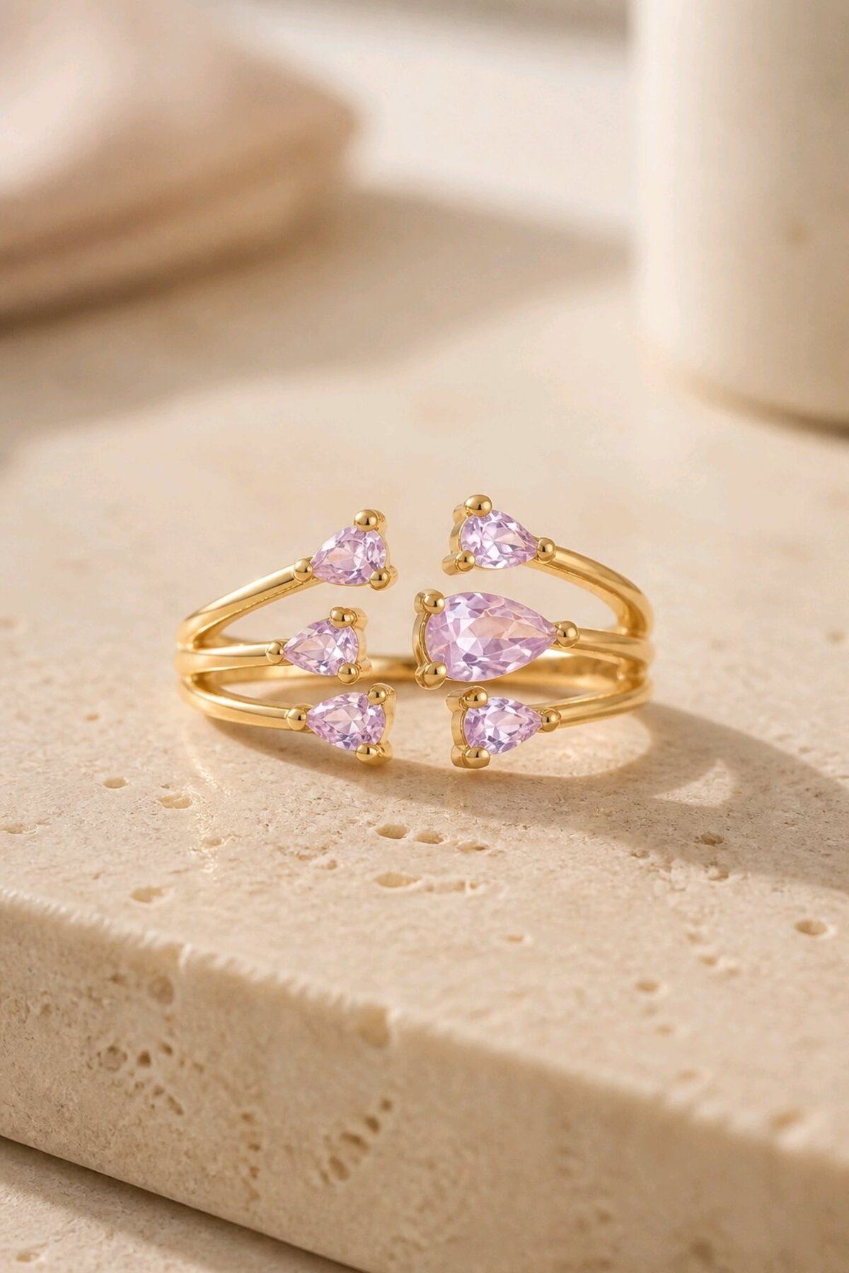 Çelik Pembe Taşlı Yüzük, Ayarlanabilir