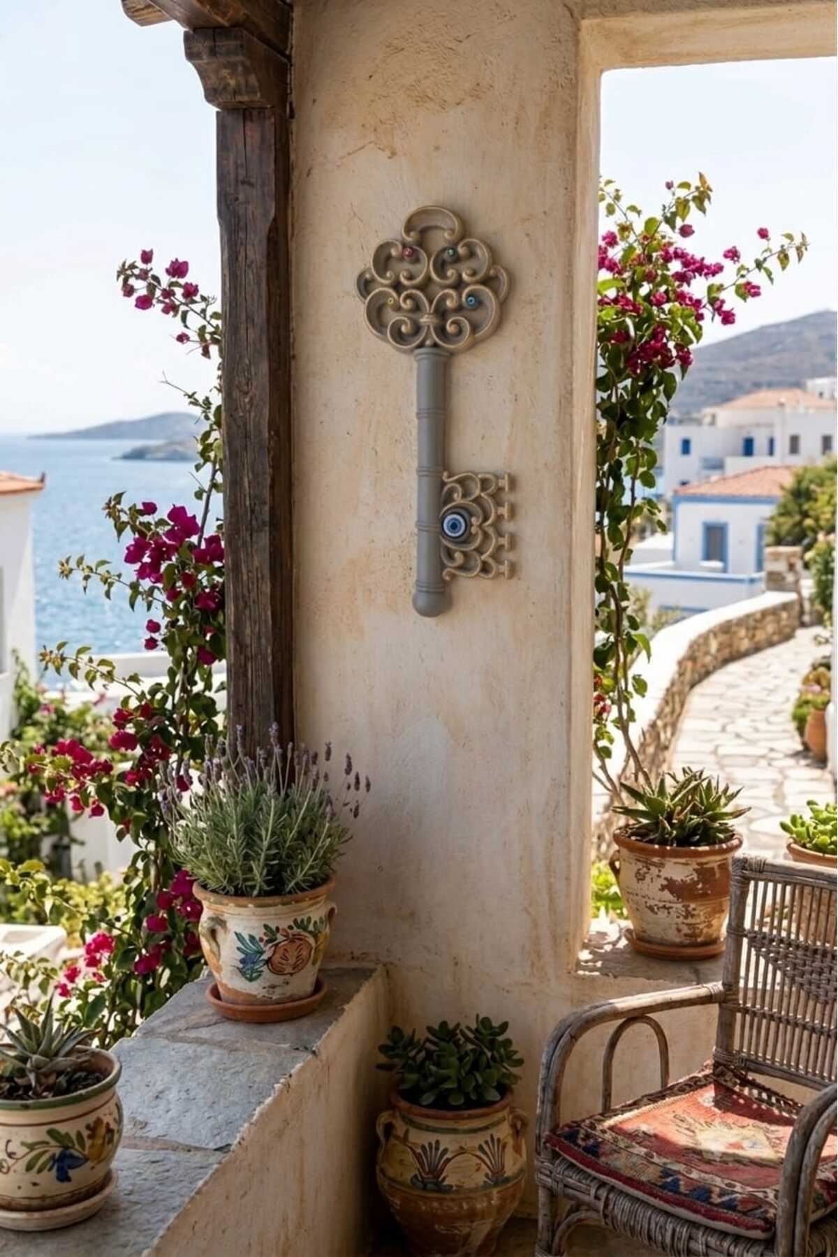 Dekoratif Polyester Gri Anahtar Duvar Süsü, Ebat: 16x39cm