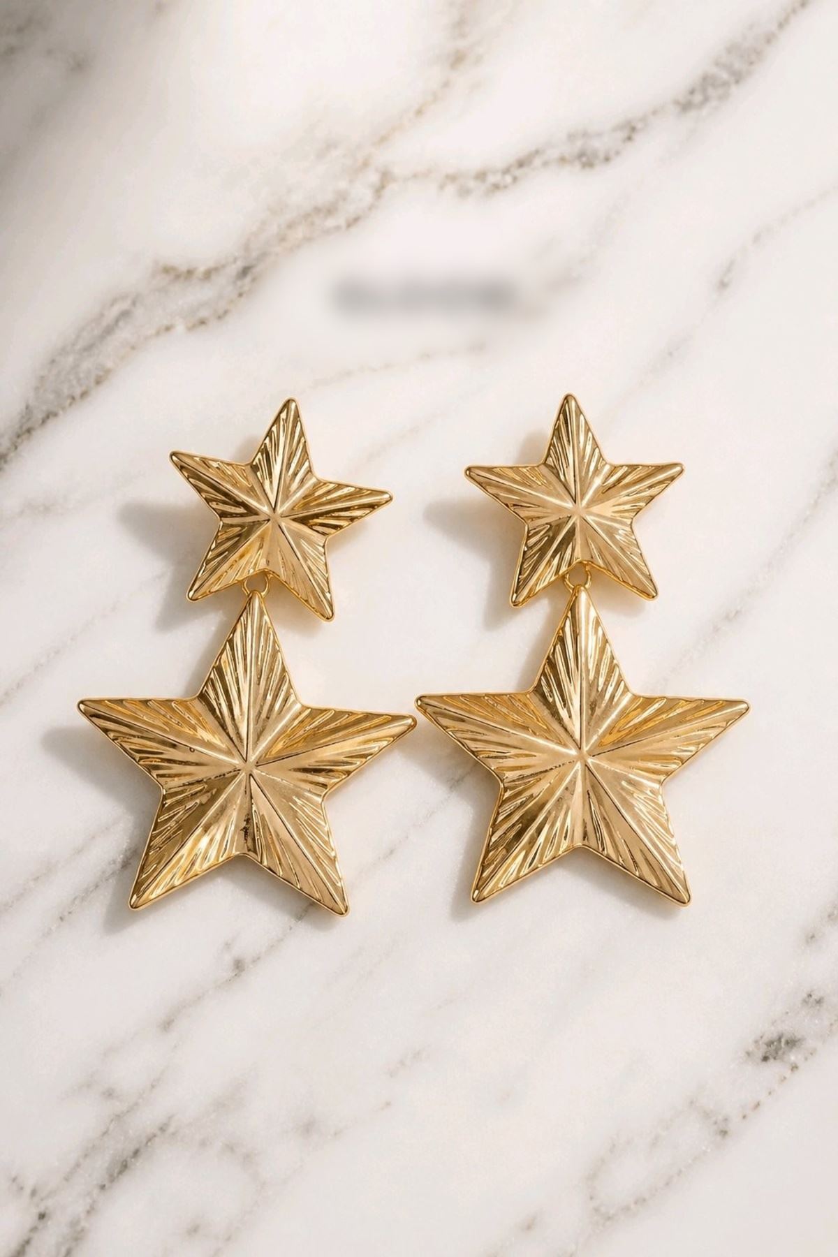 Gold Çift Yıldız Sallantılı Küpe