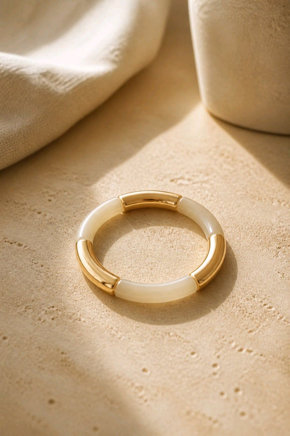 Krem Gold Esnek Bileklik, İnce