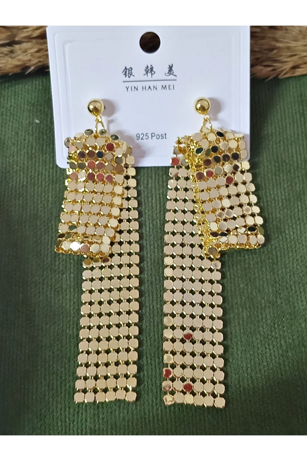 Gold Uzun Sallantılı Işıltılı Şık Abiye Günlük Kadın Küpe