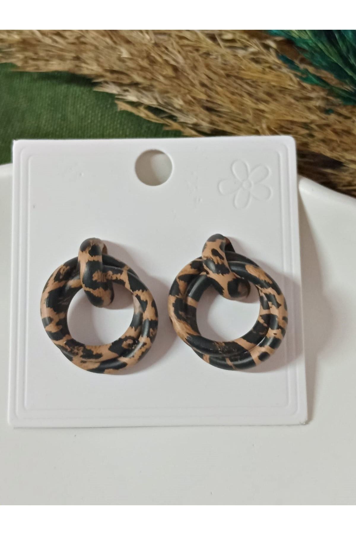Leopar İkili Halka  Kadın Küpe
