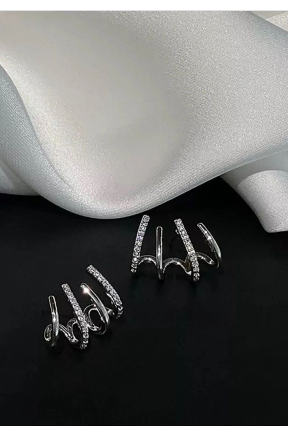 Gümüş Kristal Taşlı Çoklu Görünümlü Küpe