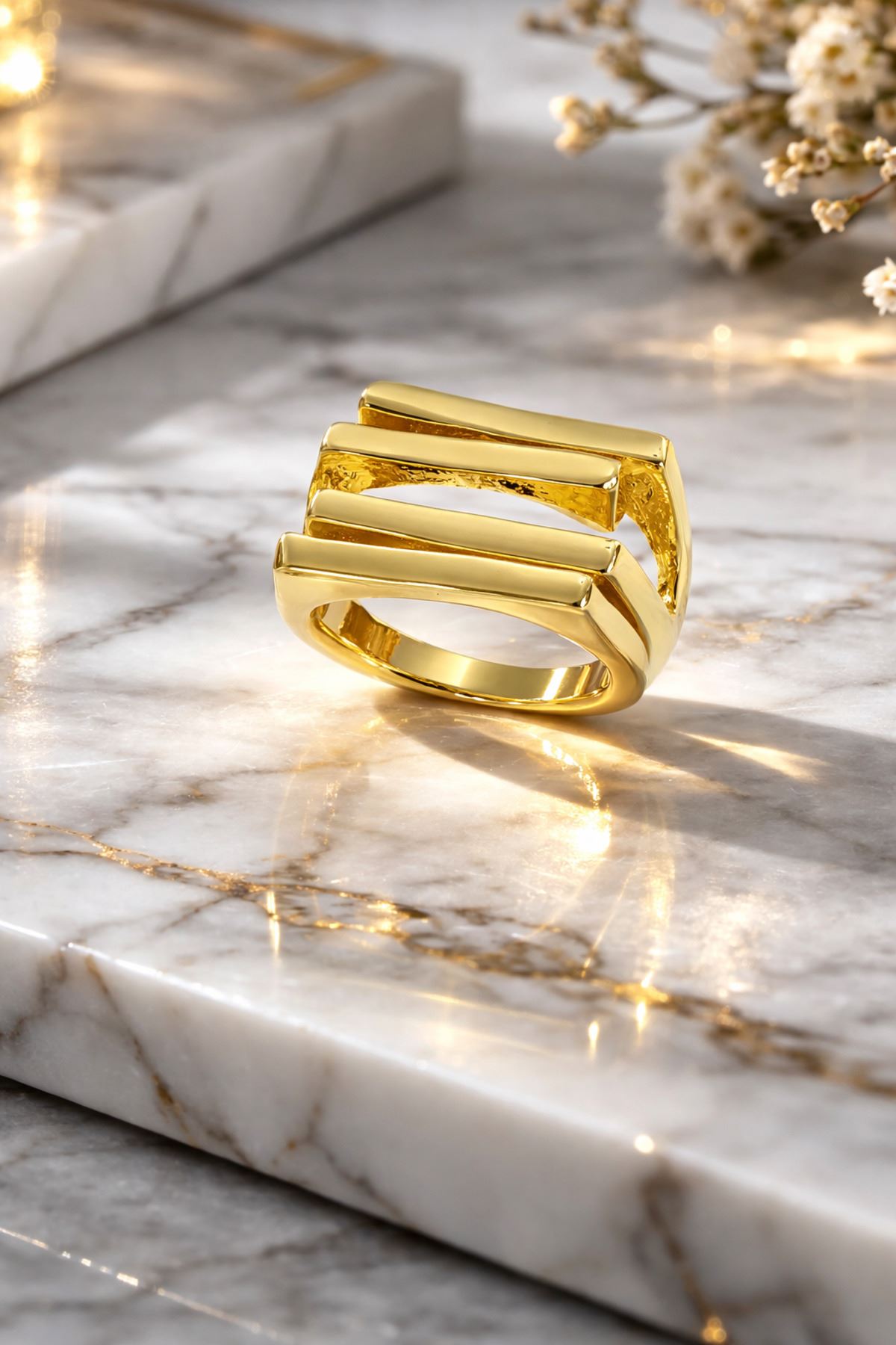 Gold Modern Geometrik Yüzük, Ayarlanabilir