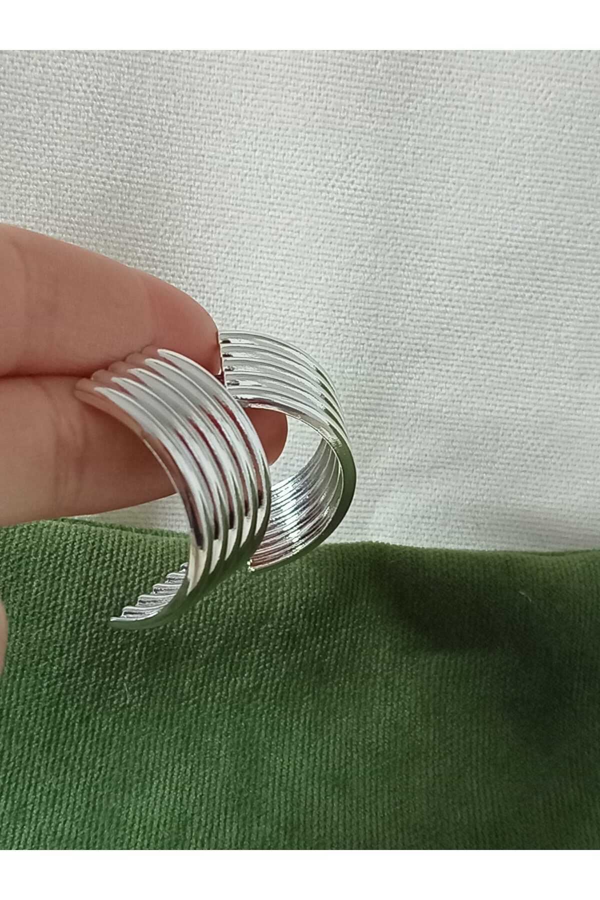 Gümüş Çelik Çoklu Görünümlü Büyük Küpe