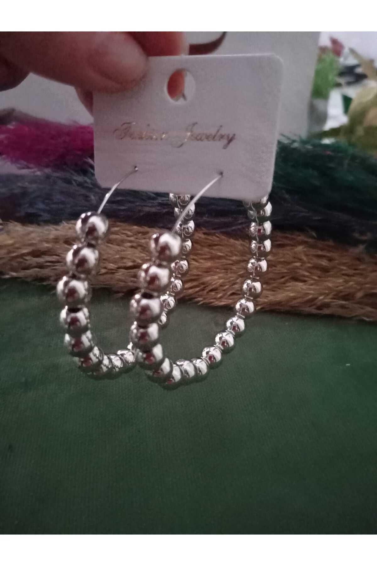 6cm Büyük Gümüş Incili Abiye Günlük Halka Kadın Küpe