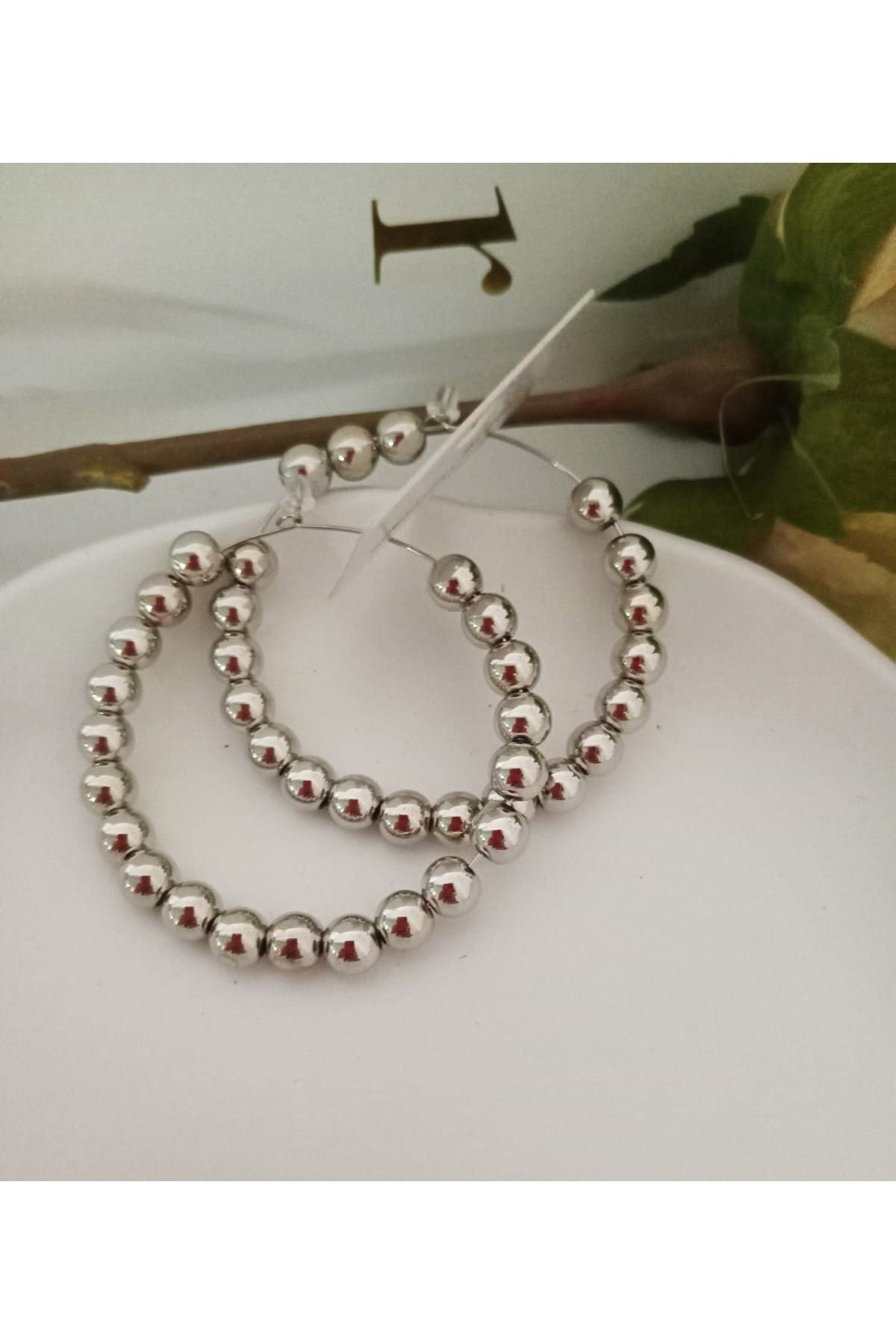 6cm Büyük Gümüş Incili Abiye Günlük Halka Kadın Küpe