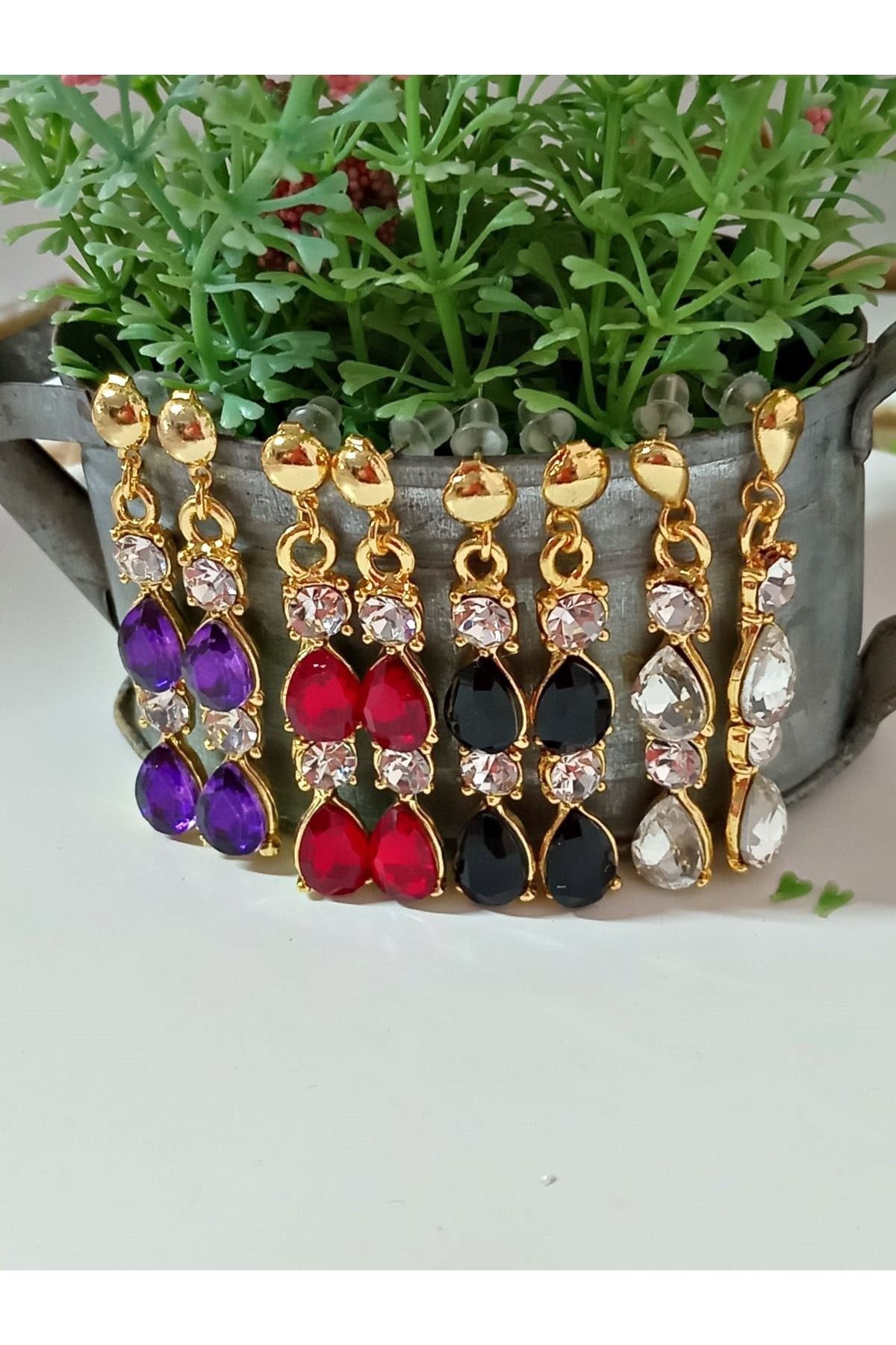 Siyah Gold Kristal Taşlı Abiye Kadın Küpe
