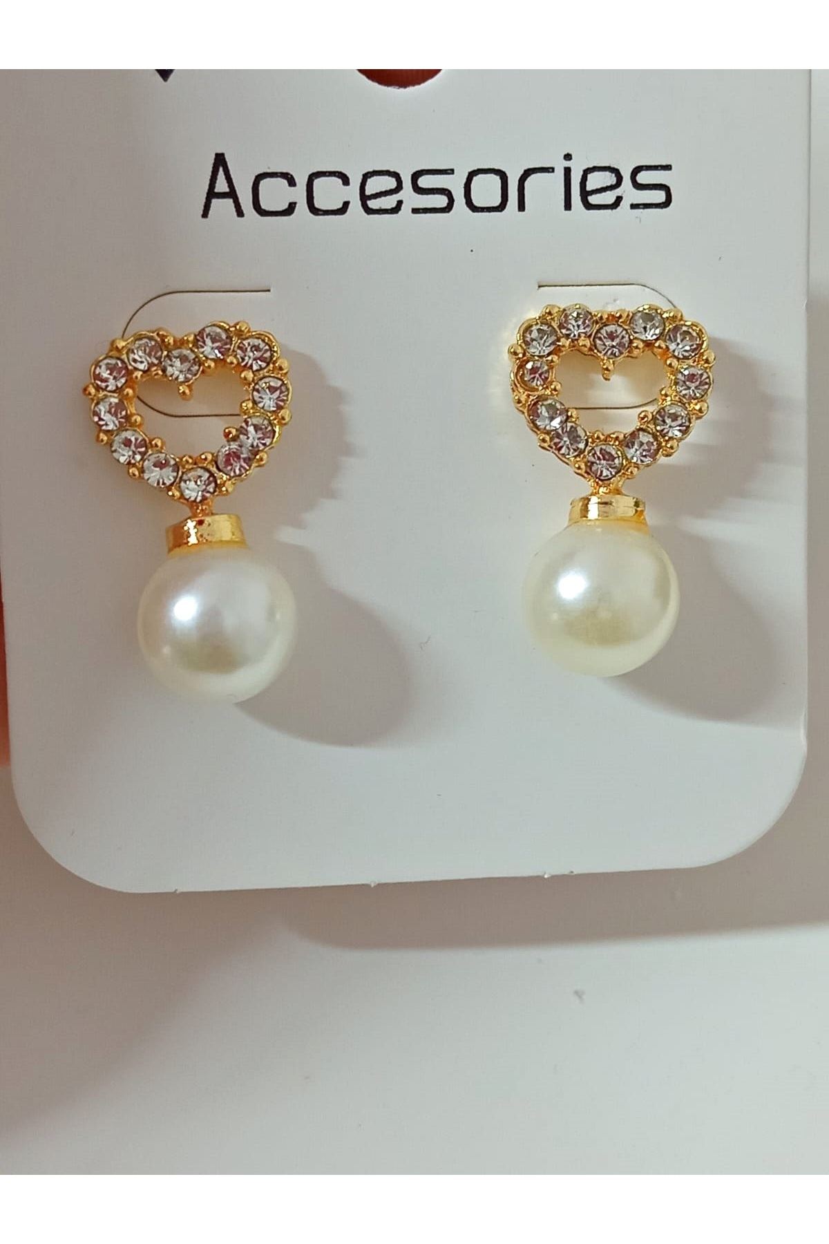 Kalp Tasarımlı Zirkon İncili  Kadın Küpe