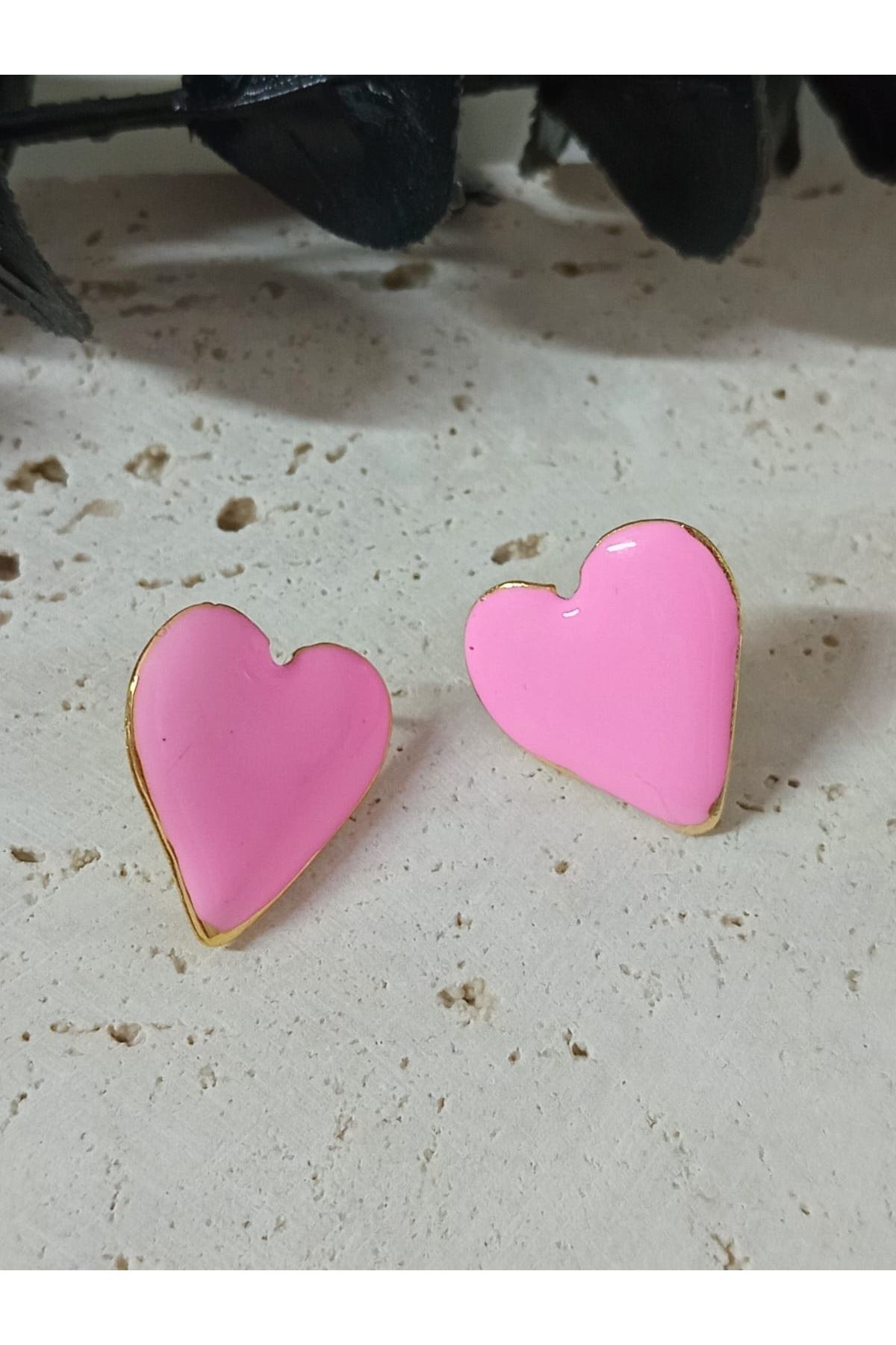 Pembe Mineli Küçük Kalp Kadın Küpe, Pembe Kalp