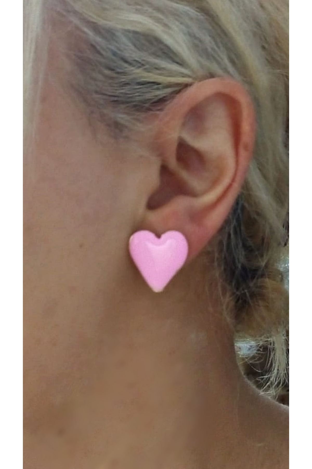 Pembe Mineli Küçük Kalp Kadın Küpe, Pembe Kalp