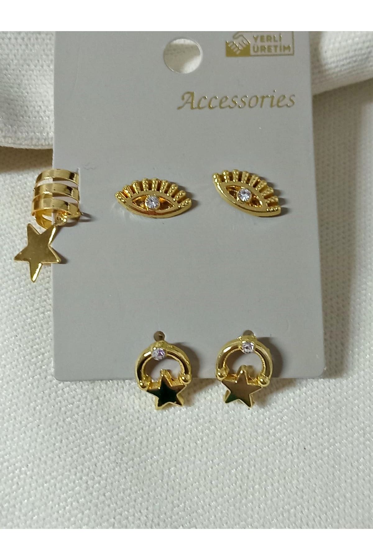 Gold 5 li Set Göz Kıkırdak Yıldız Şık Küpe