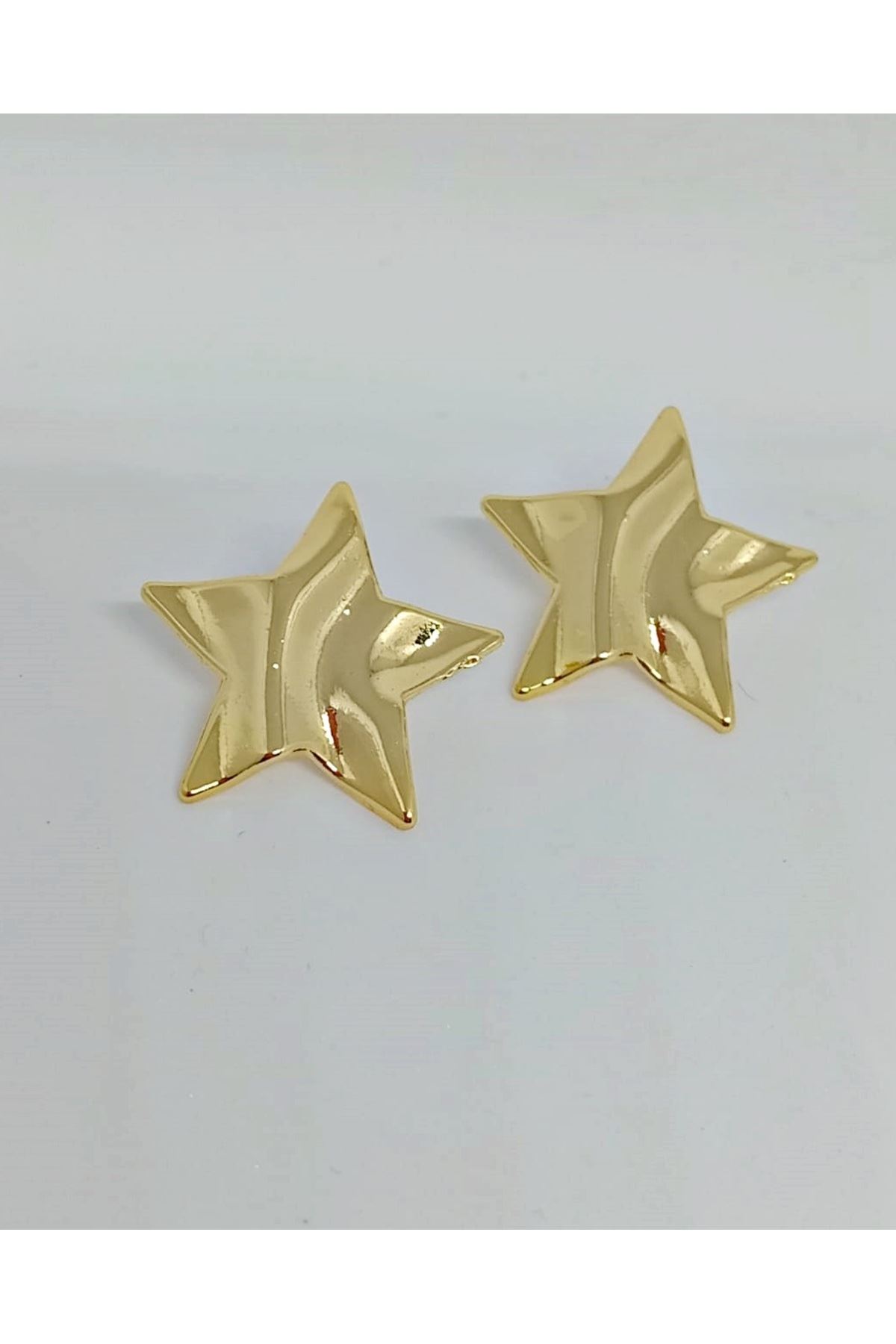 Gold Yıldız Dalagalı  Plaka Küpe