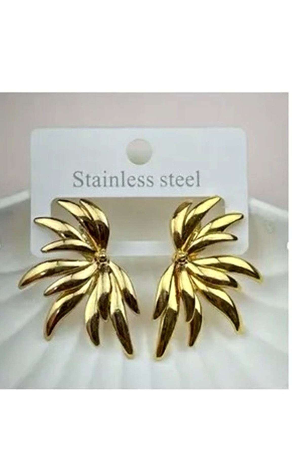 Gold Kanat Tasarım Kadın Küpe (4cm)