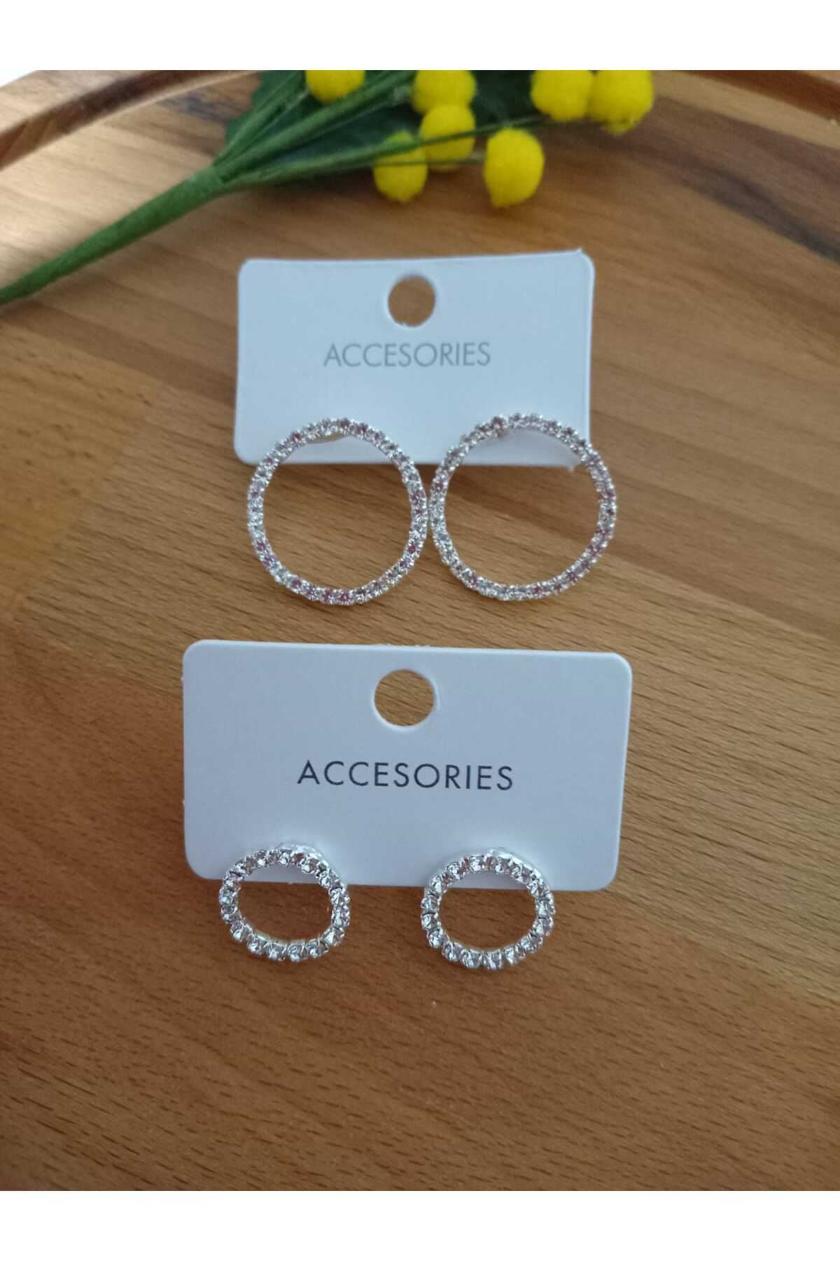 Kristal Taşlı Halka Kadın Abiye Küpe Çap.2,5cm