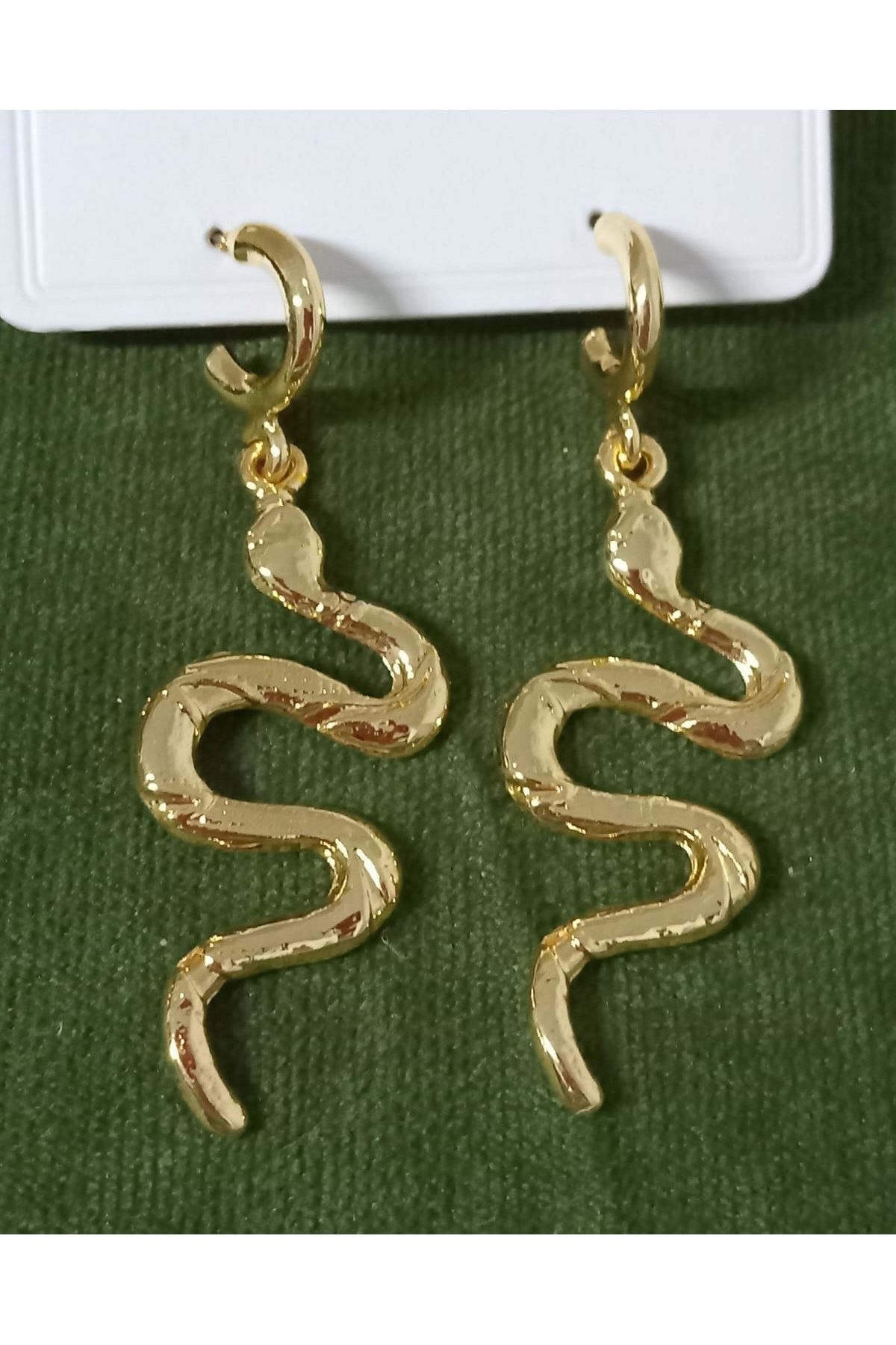 Gold Yılan Model Büyük Kadın Küpe (7cm)