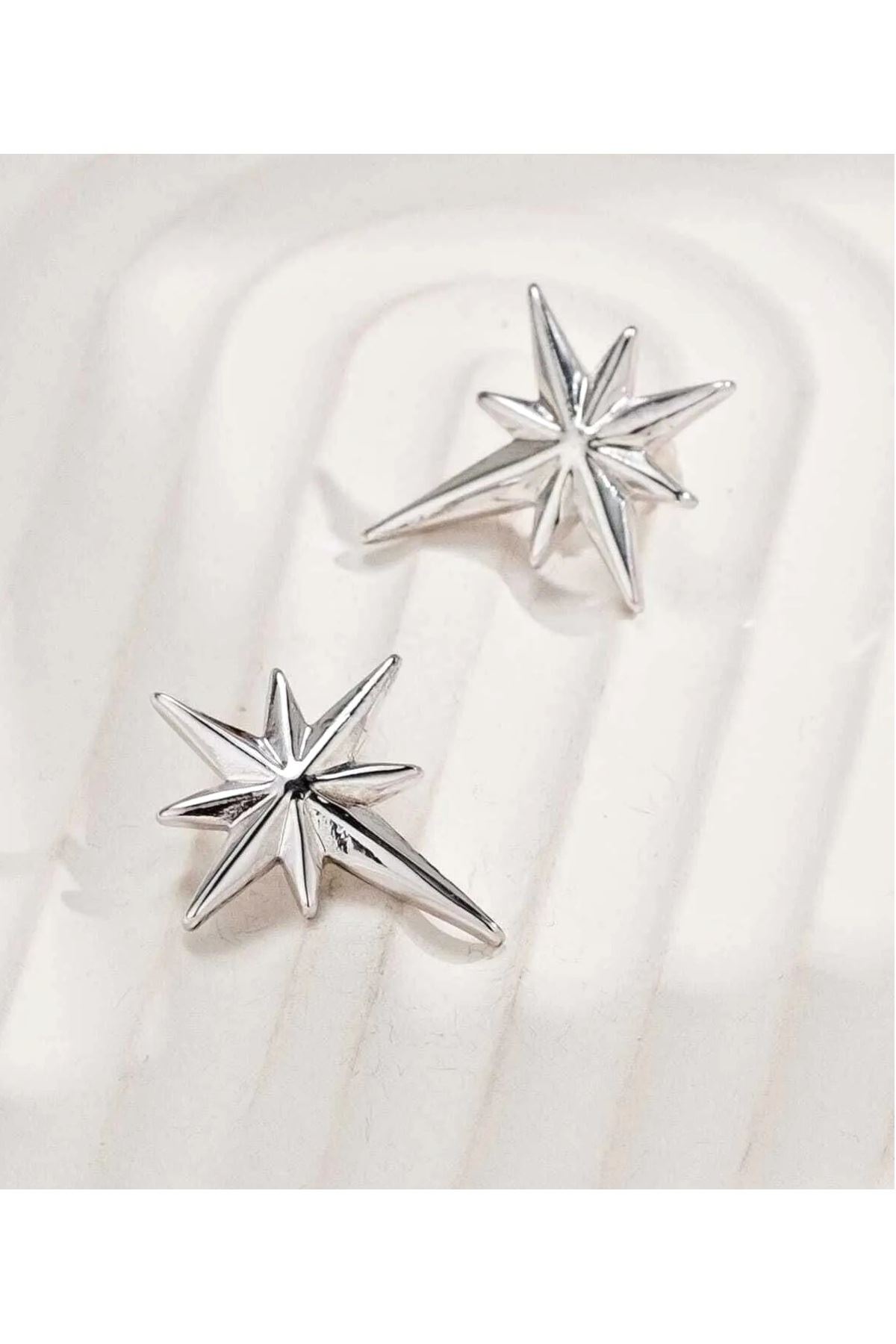 Gümüş Kuzey Yıldızı Tasarım Kadın Küpe (3CM)