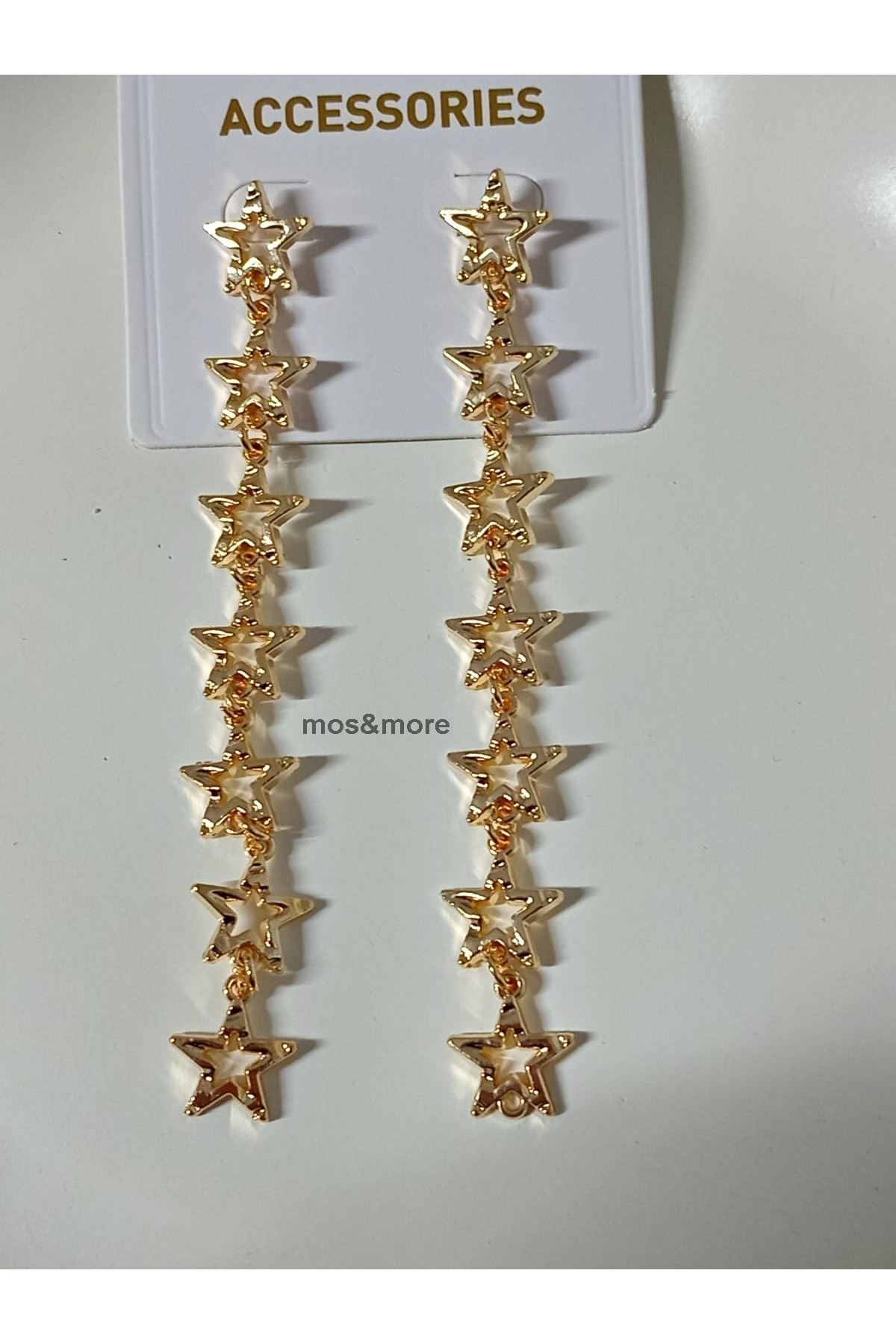 Uzun Tasarım Gold Yıldız Kadın Küpe
