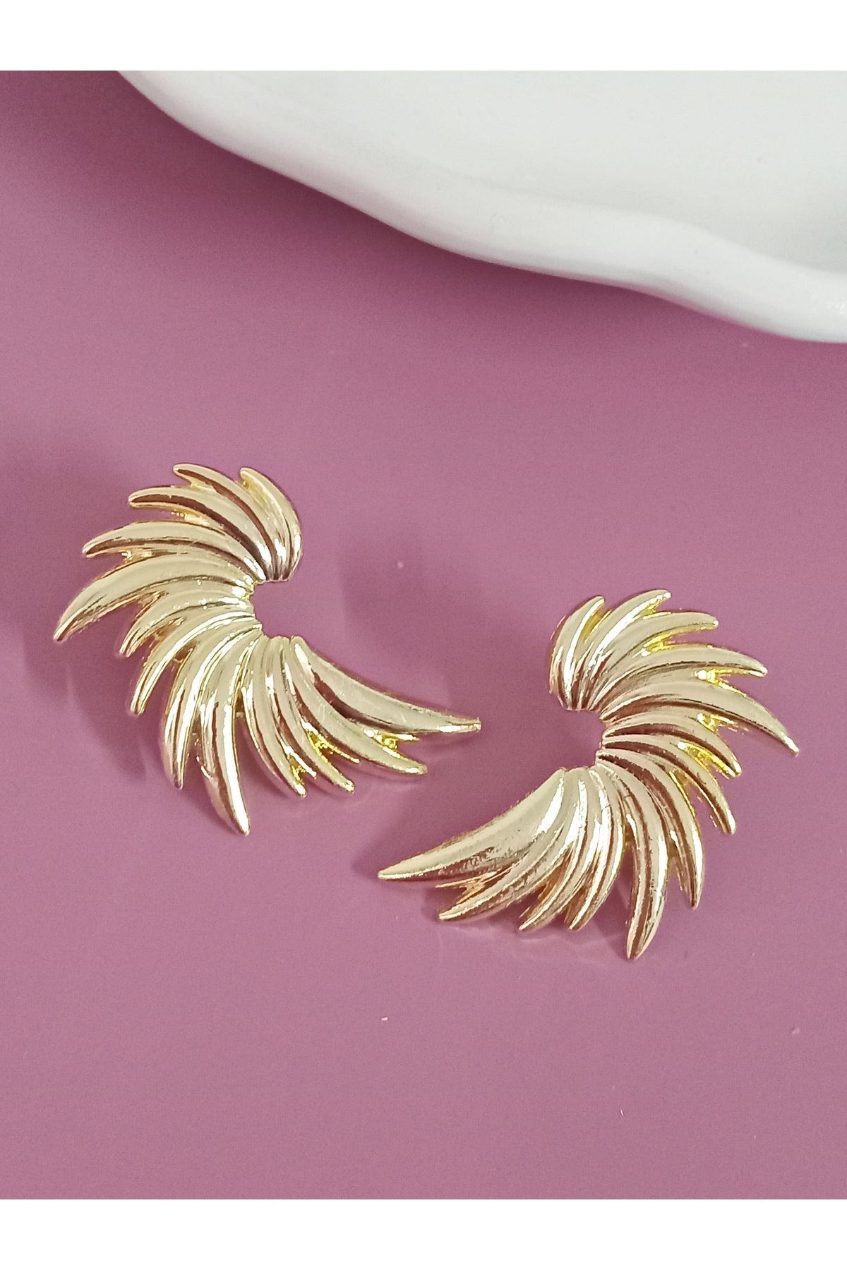 Gold Kanat Kadın Küpe (4cm)