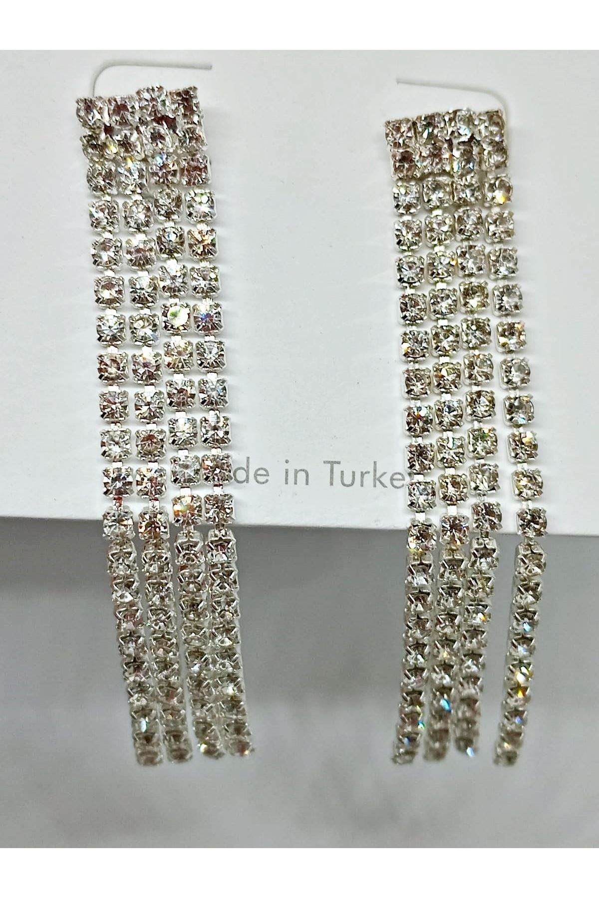 Gümüş Taşlı Su Yolu Sallantılı Kadın Küpe, 4 Şeritli