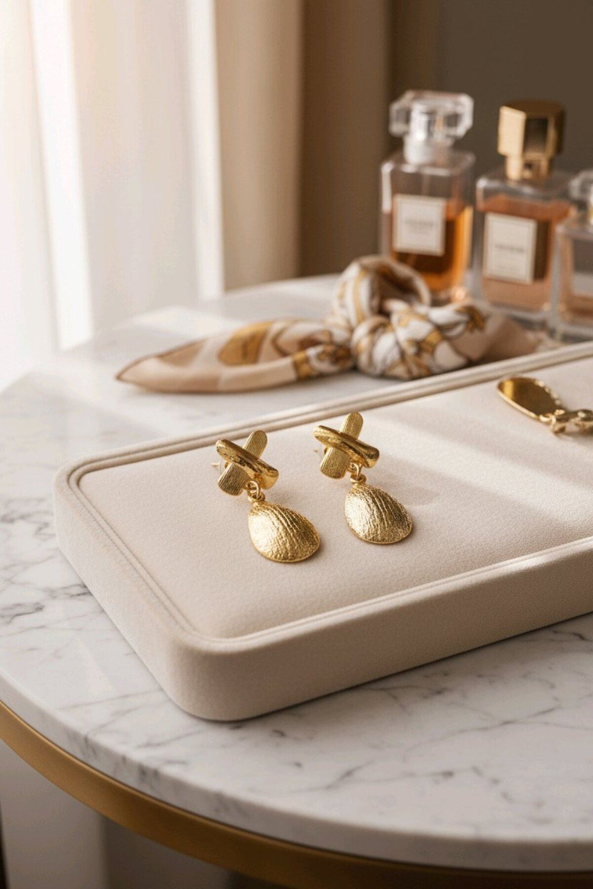 Gold Çarpı Motifli Tasarım Sallantılı Kadın Küpe