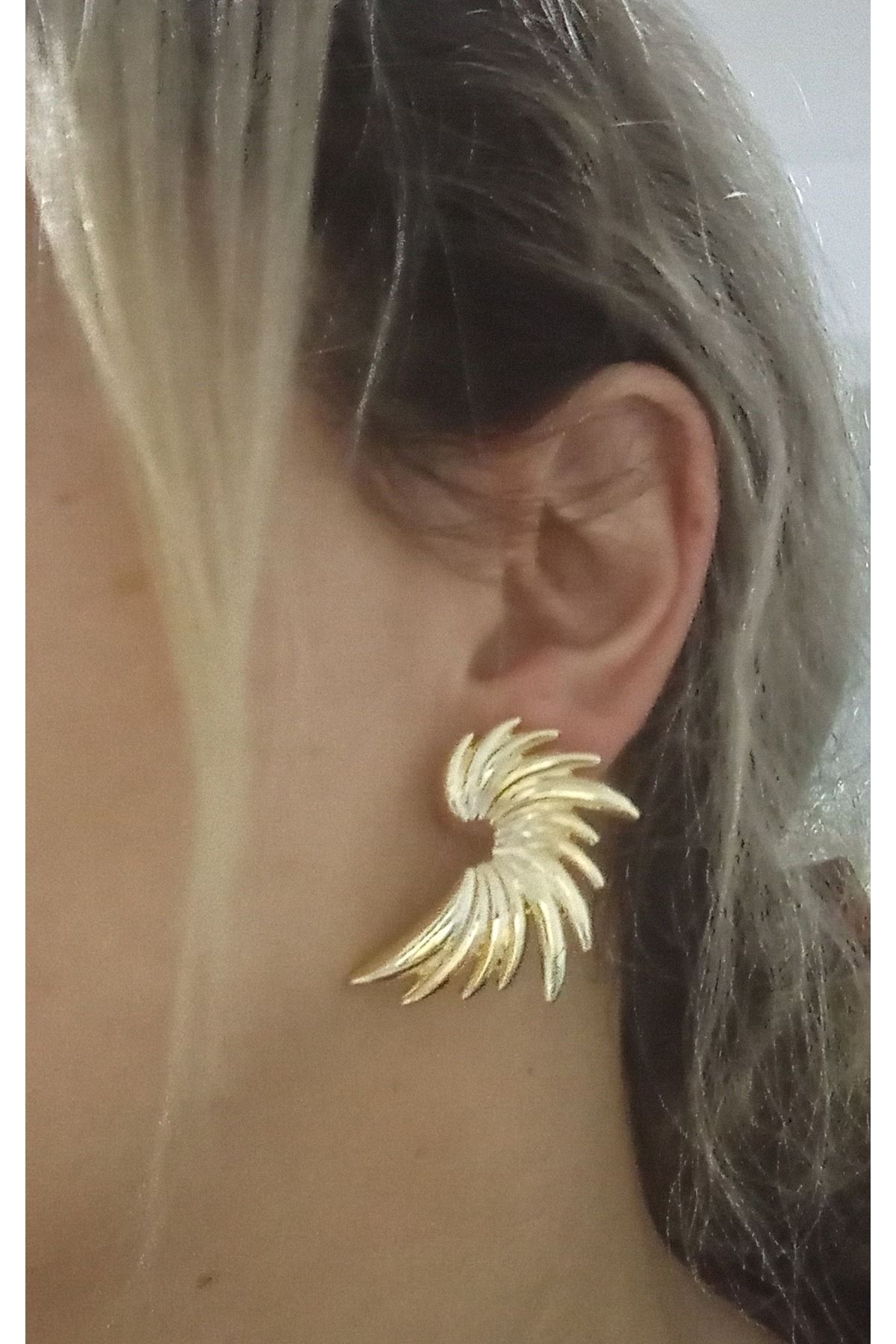 Gold Kanat Kadın Küpe (4cm)