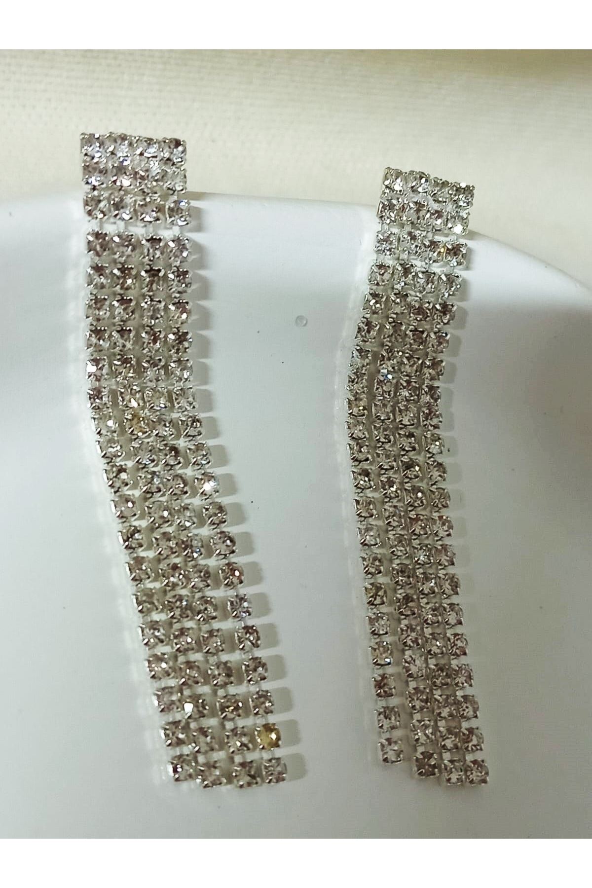 Gümüş Taşlı Su Yolu Sallantılı Kadın Küpe, 4 Şeritli