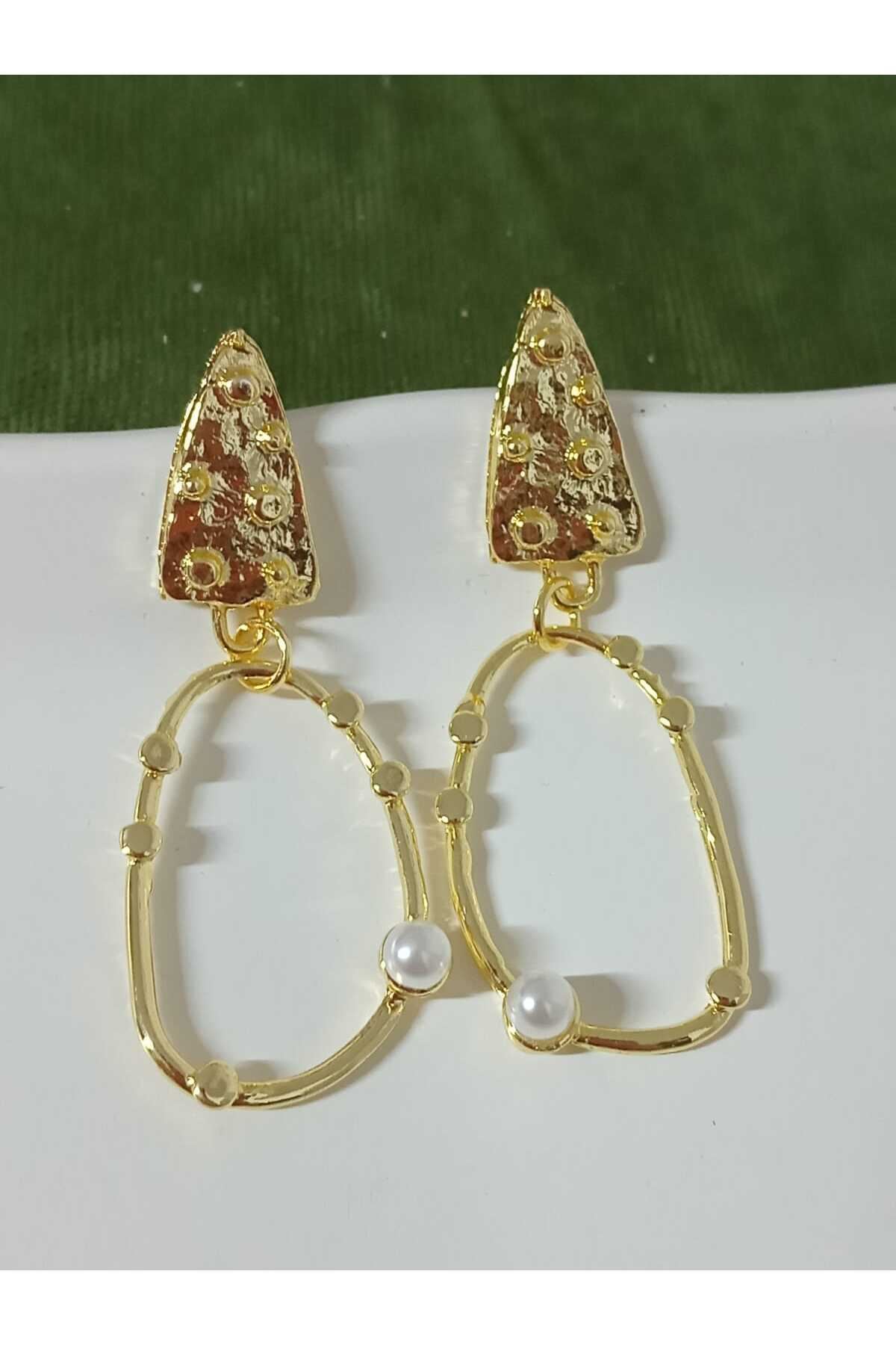 Gold incili Modern Tasarım Büyük Kadın Küpe