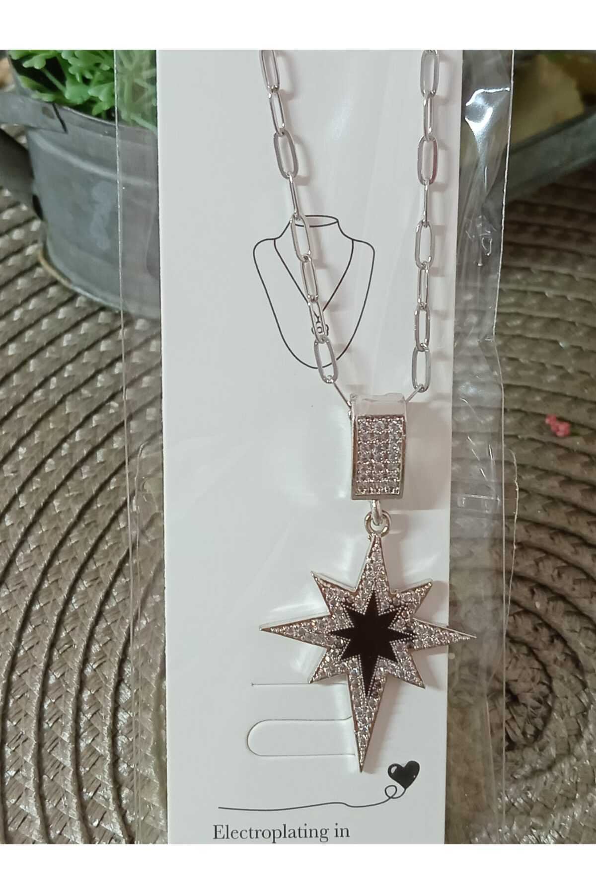 Çelik Kuzey Yıldızı Zirkon Kadın Kolye