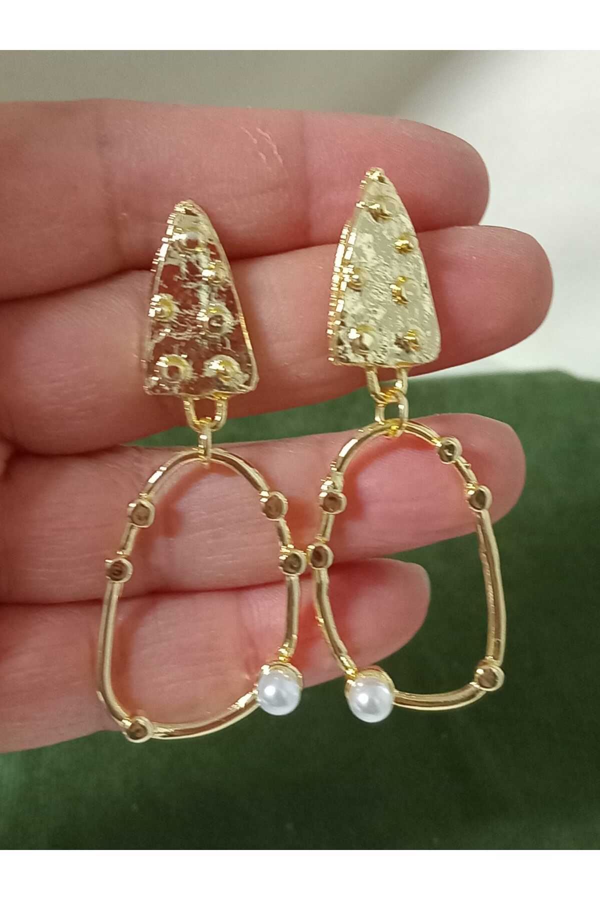 Gold incili Modern Tasarım Büyük Kadın Küpe