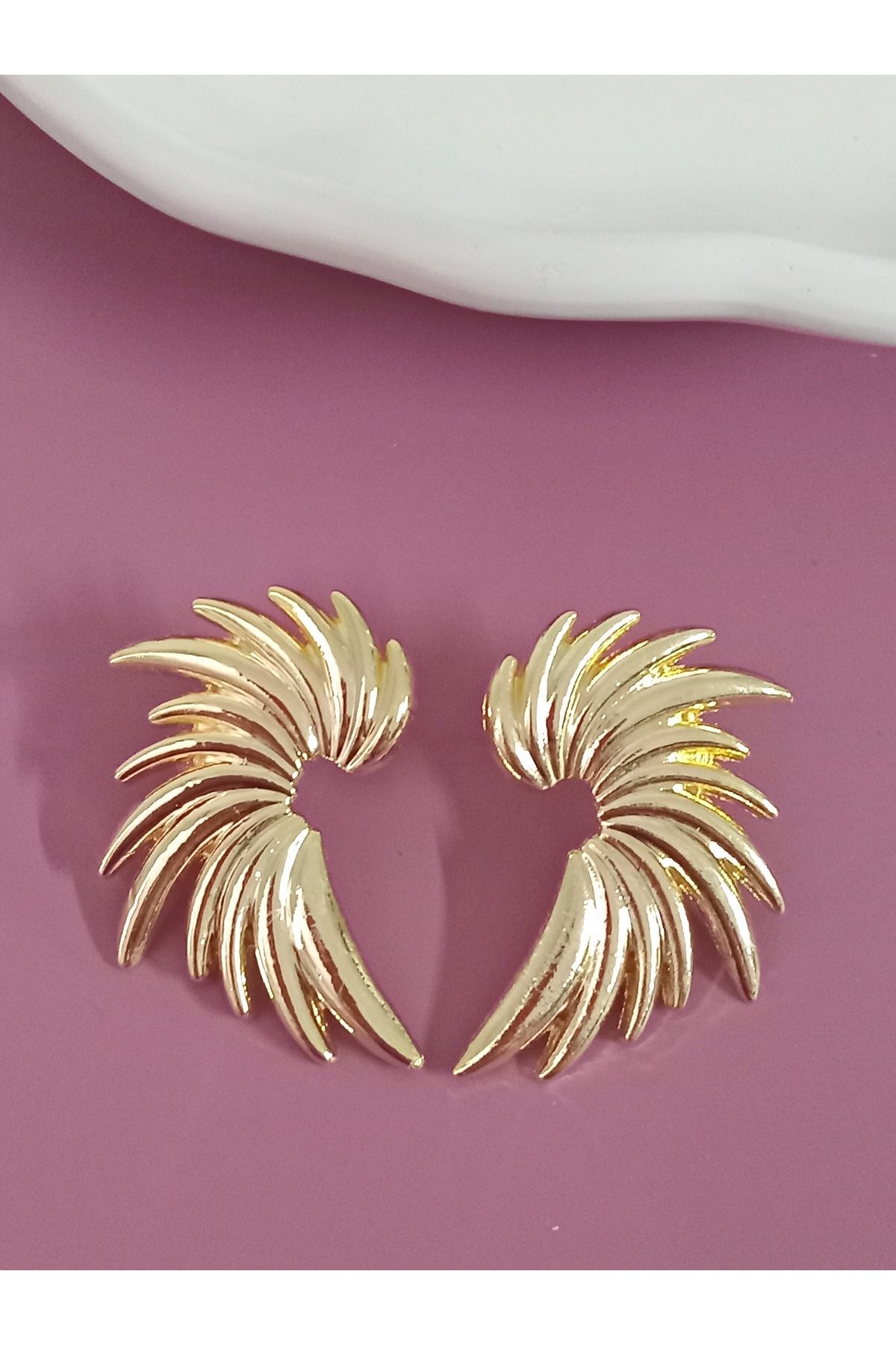 Gold Kanat Kadın Küpe (4cm)
