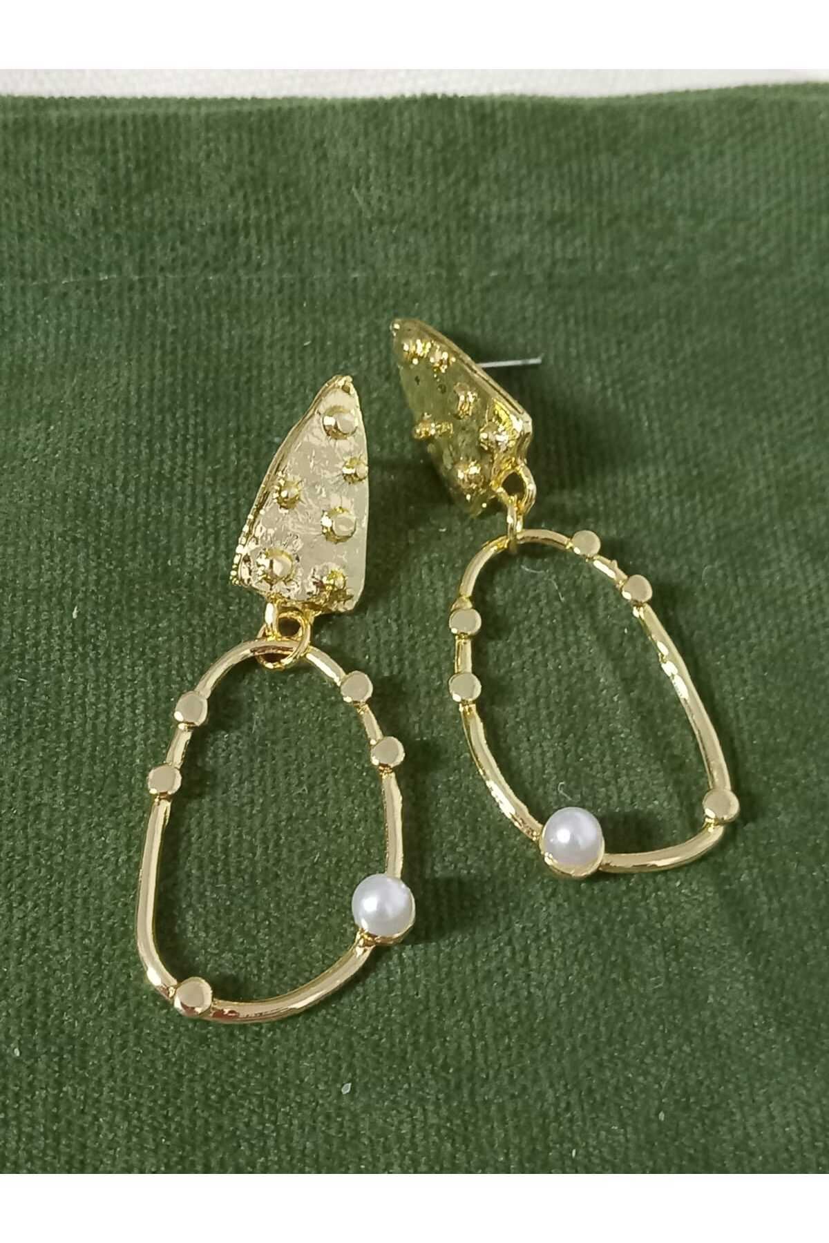 Gold incili Modern Tasarım Büyük Kadın Küpe