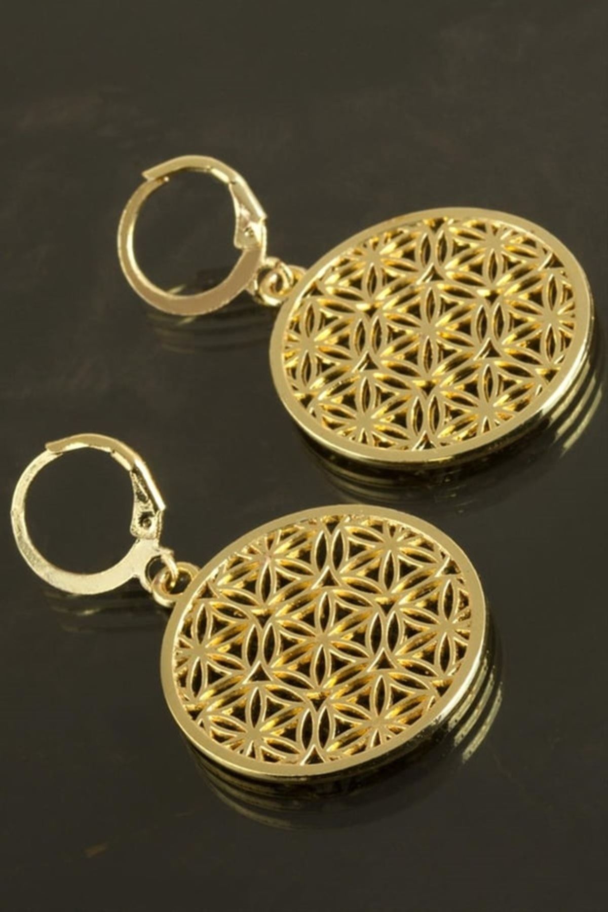 Gold Osmanlı Motifli Tasarım Sallantılı Kadın Küpe