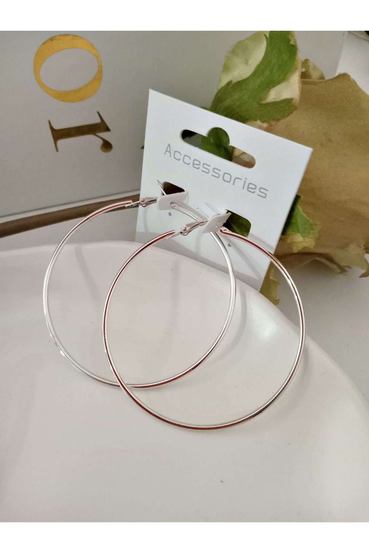 Paslanmaz Çelik 6cm Gümüş Halka Kadın Küpe