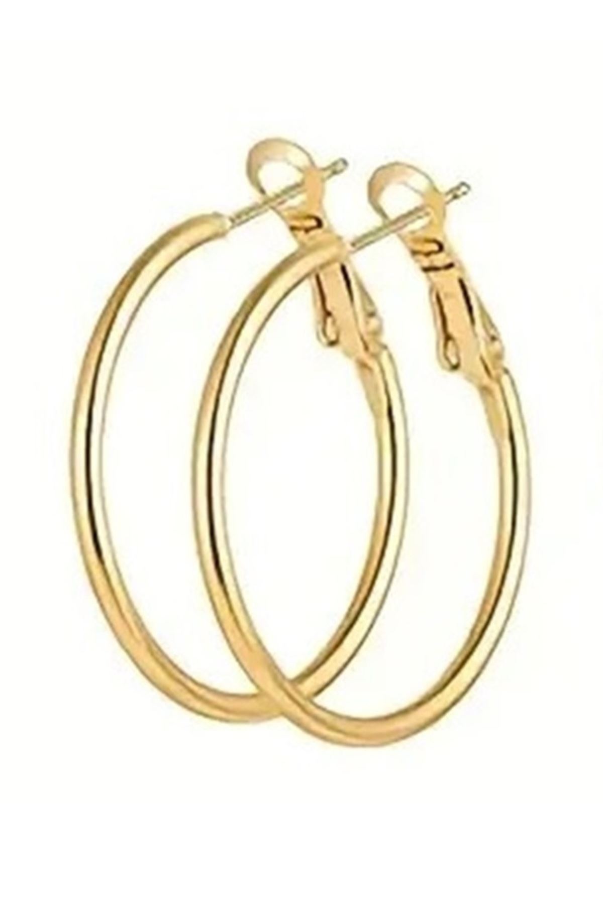 Paslanmaz Çelik 4cm Gold Halka Küpe