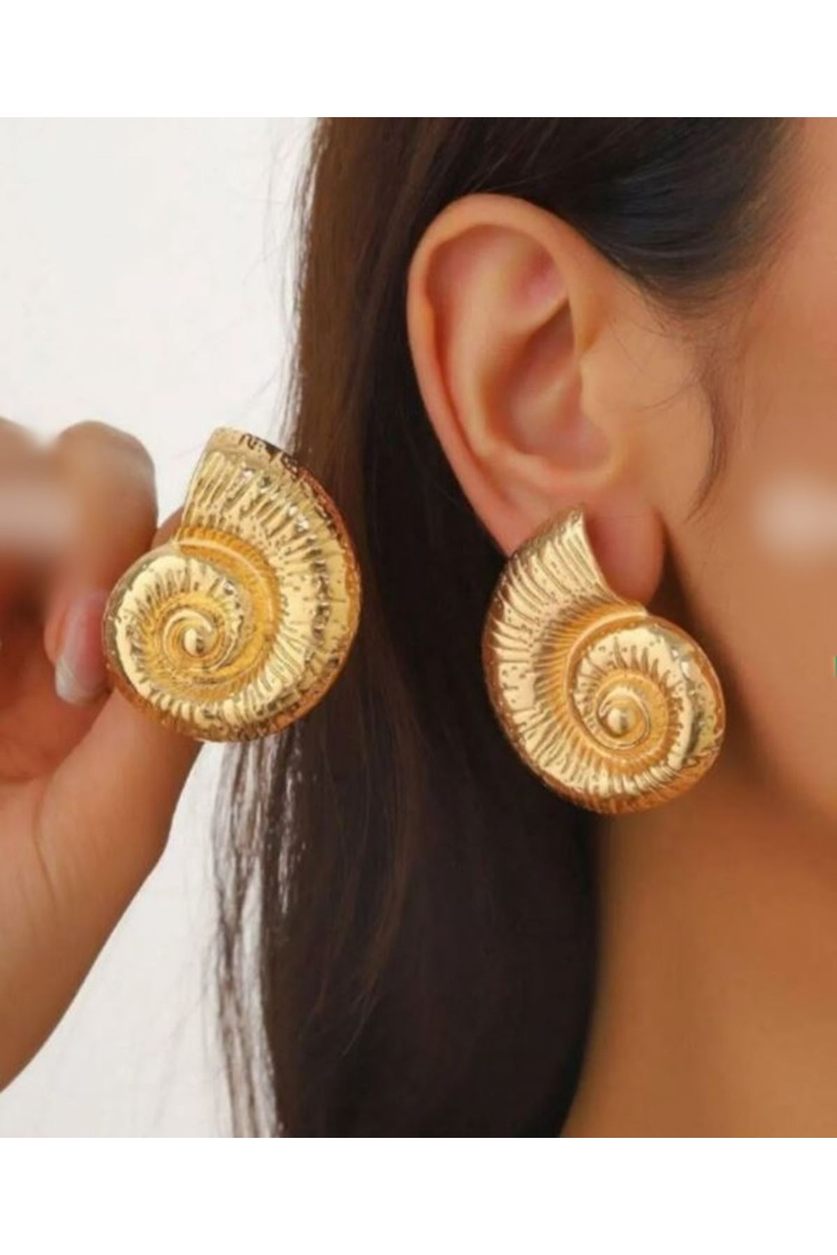Gold Deniz Kabuğu Salyangoz Plaka Kadın Küpe