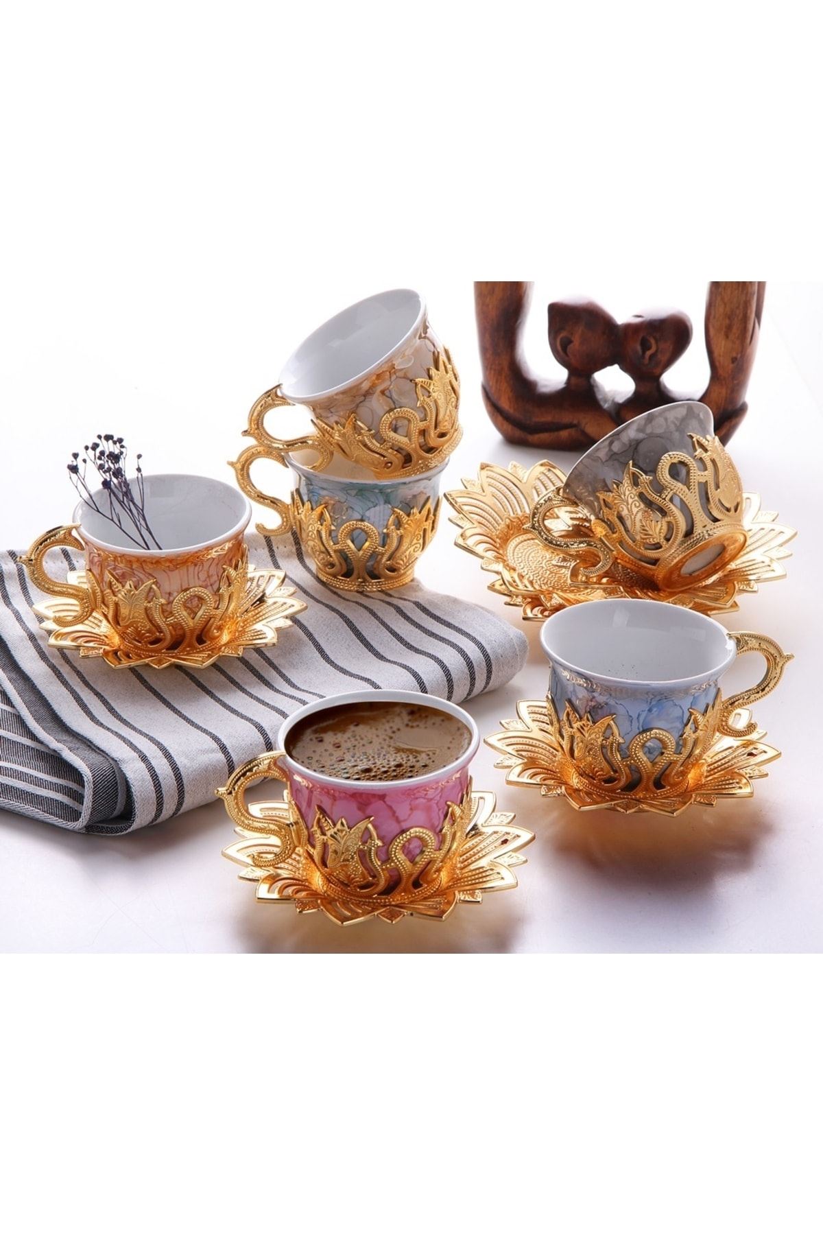 12 Parça 6 Kişilik 6 Renk Gold Kahve Takımı