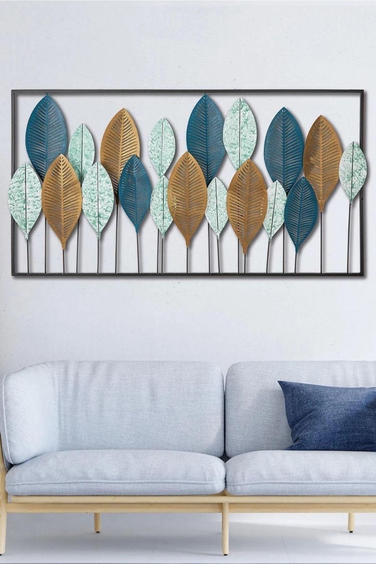 Metal Belgrad Yeşil Gold Mavi Ev Ofis Otel Duvar Süsü 115x60cm