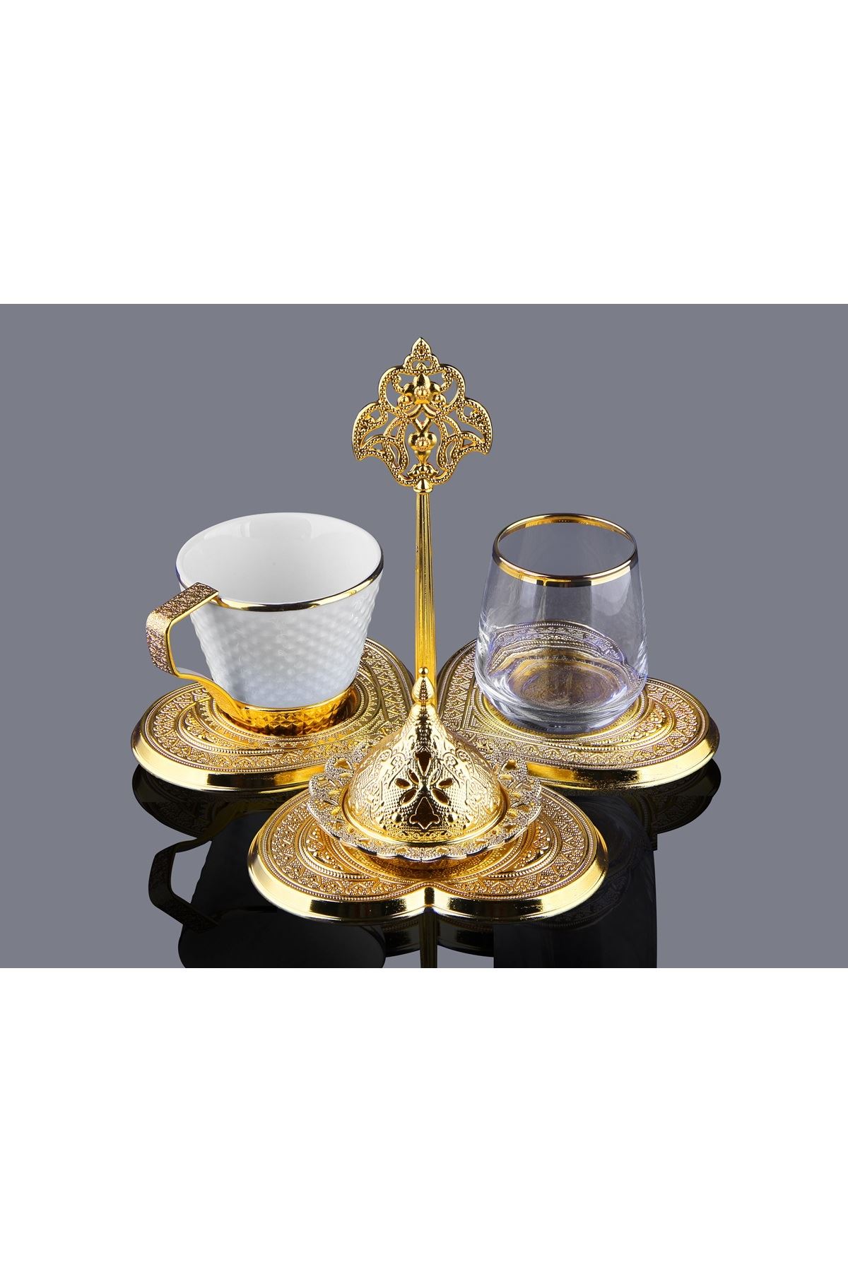 Tek Kişilik Gold Metal Porselen Kahve Takımı
