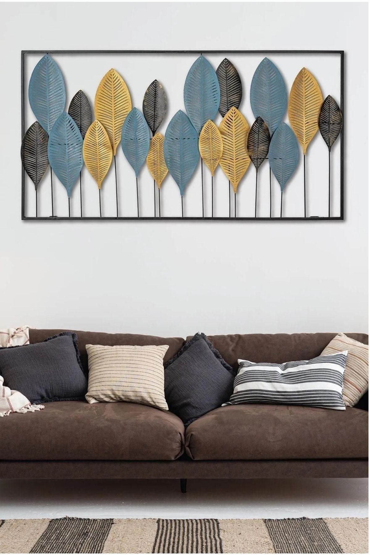 Belgrad Ormanı Metal Siyah Gold Mavi Ev Ofis Duvar Süsü 115x60cm