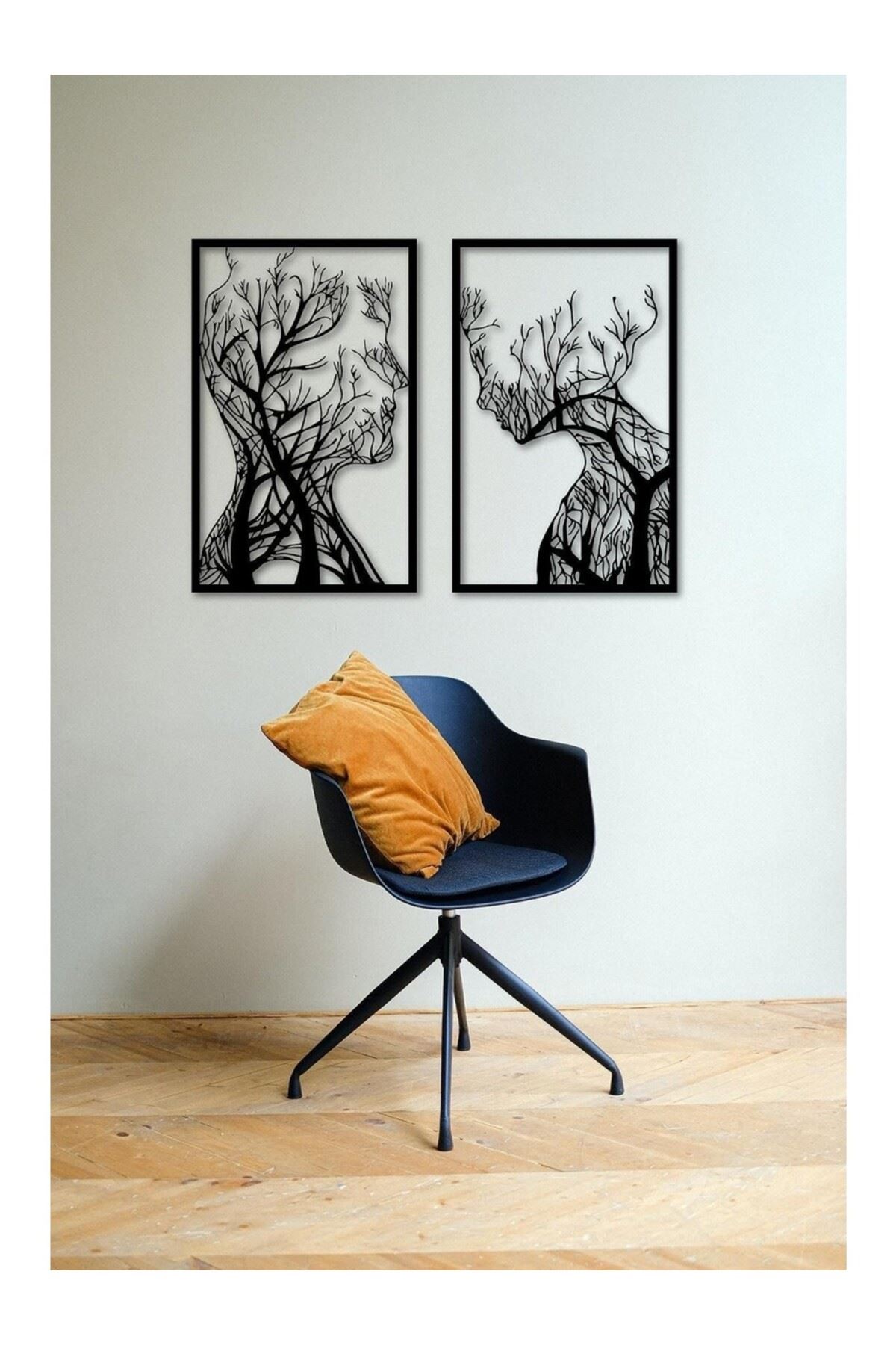 Metal Siyah 2 Parça Ofis Ev Duvar Süsü 86x63cm