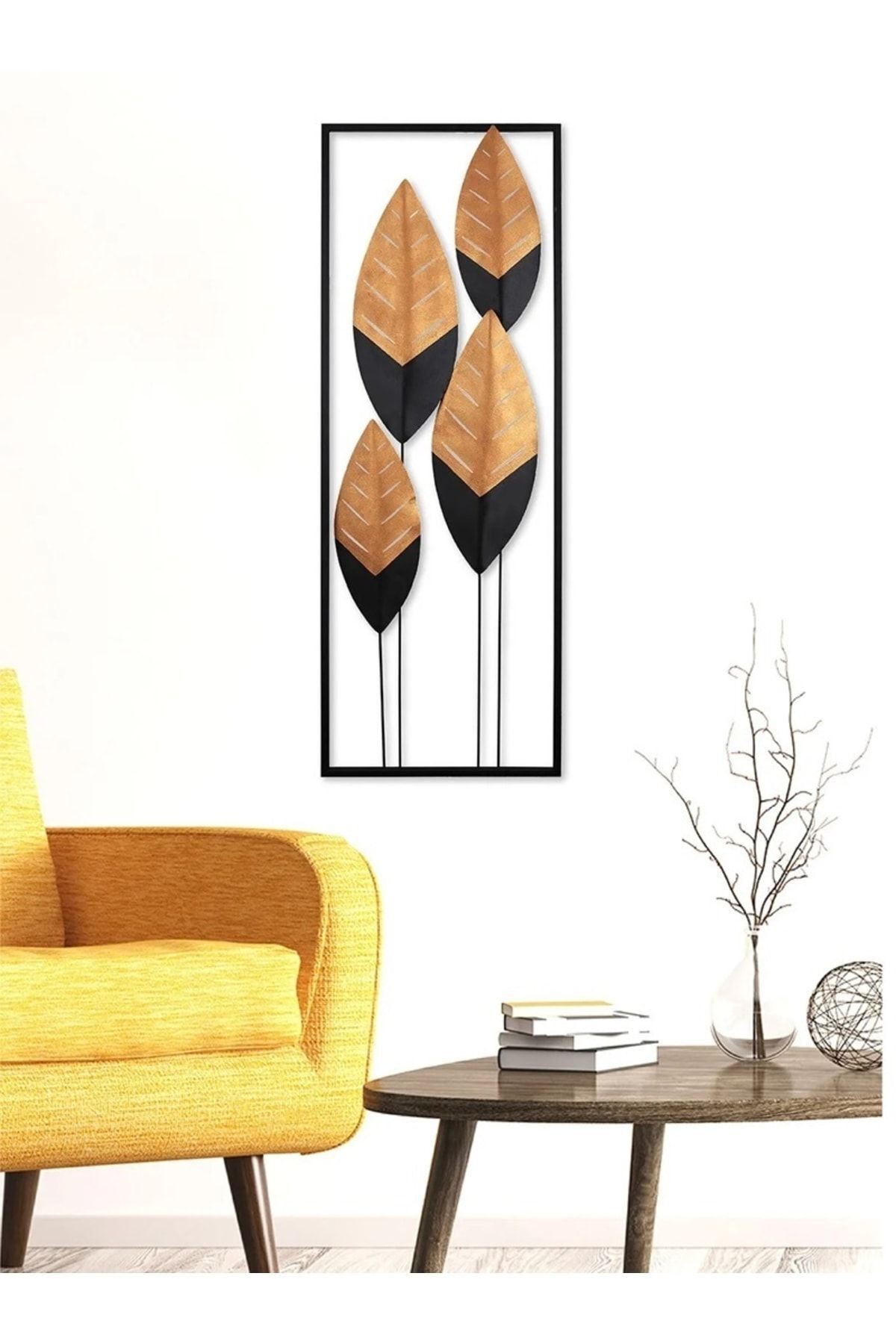 Metal Yaprak Dore Siyah Ev Ofis Duvar Süsü 32x90cm