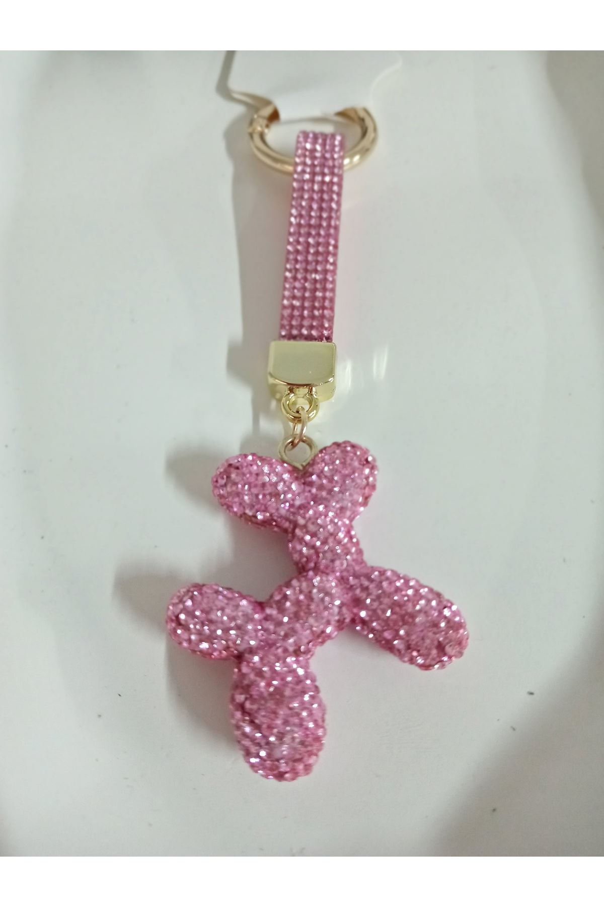Balon Köpek Taşlı Pembe Anahtarlık