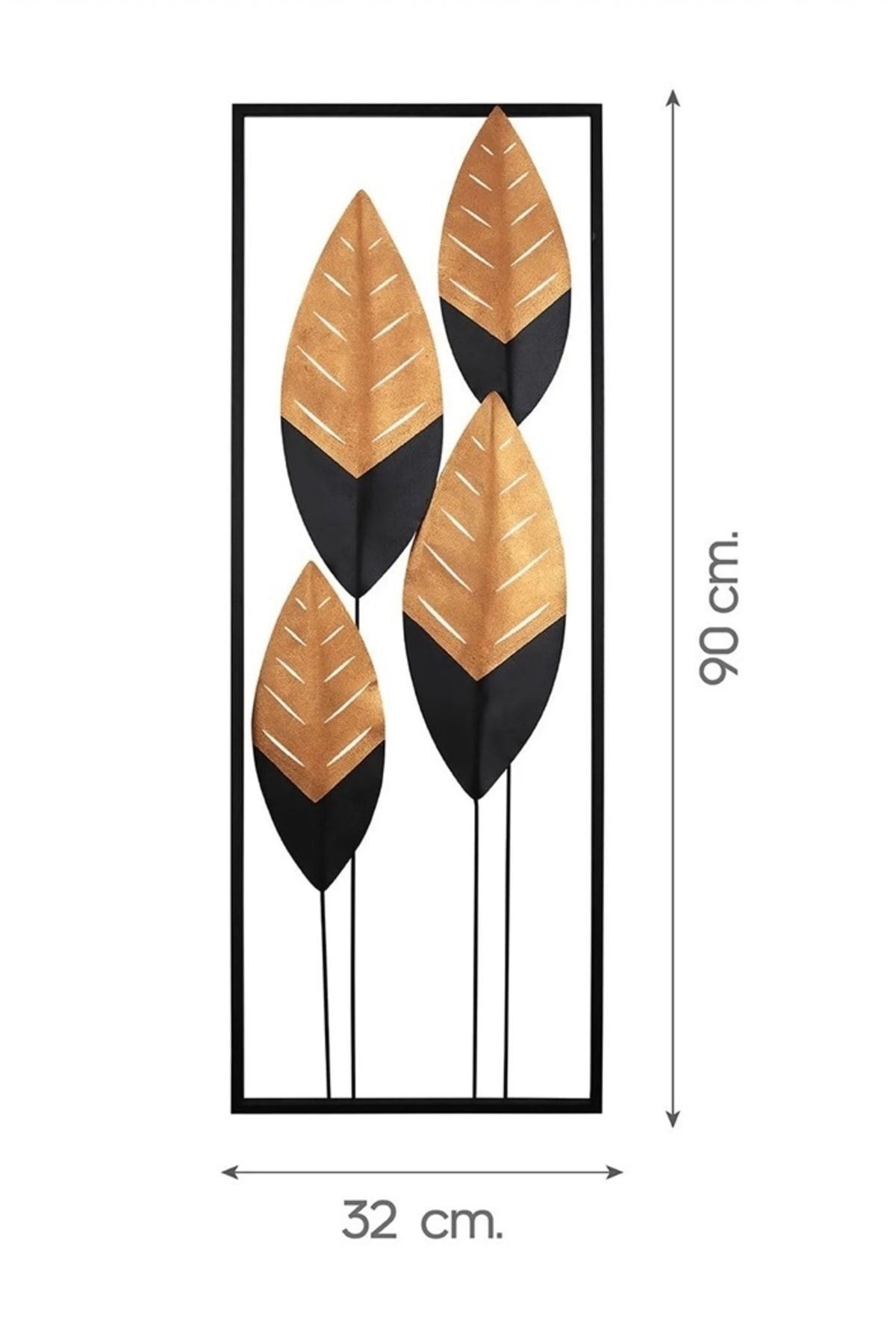 Metal Yaprak Dore Siyah Ev Ofis Duvar Süsü 32x90cm