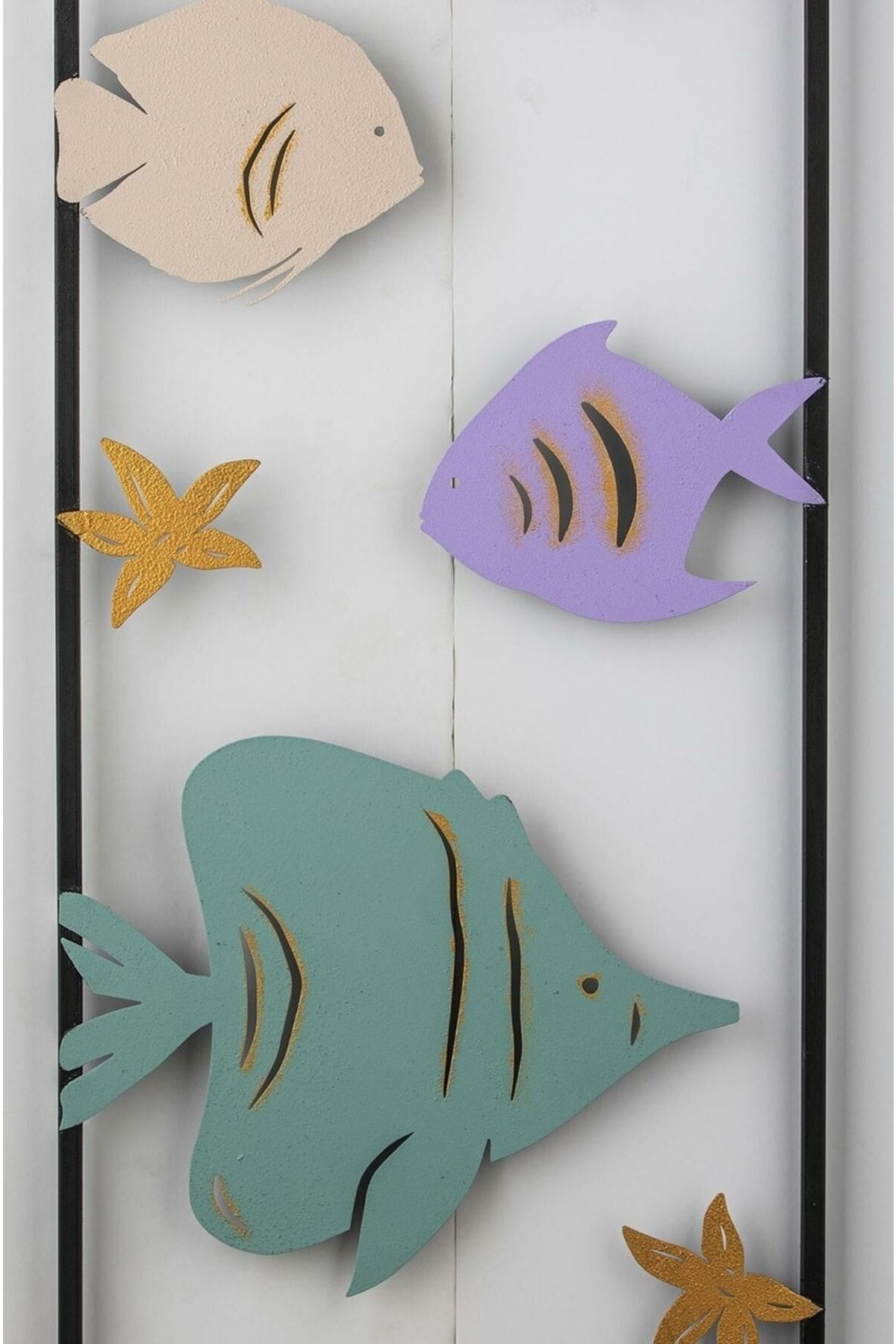 Metal Balıklar Siyah Ev Ofis Otel Duvar Süsü 32x90cm