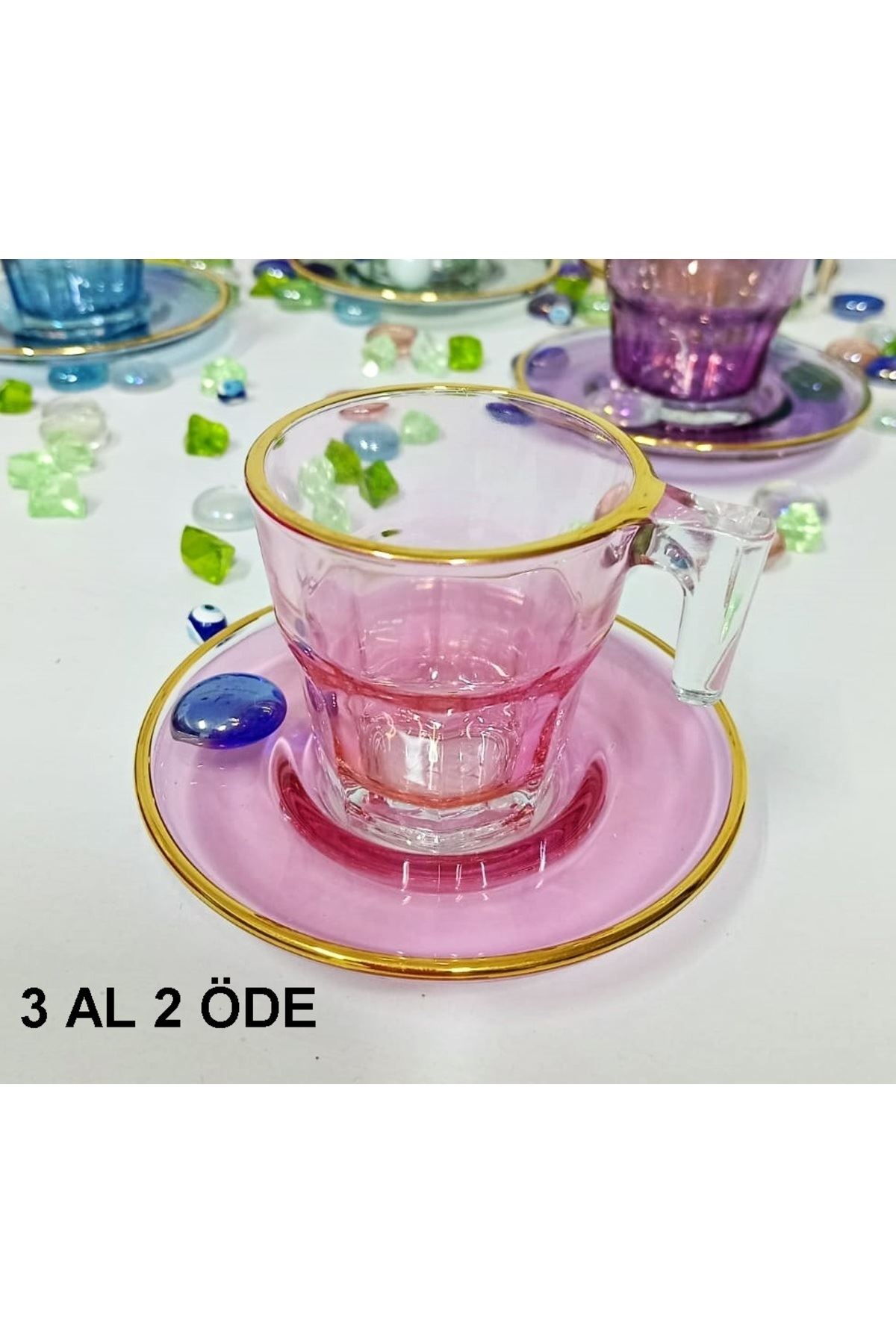 Pembe Lüster 2 Lı Türk Kahvesi Takımı 70cc