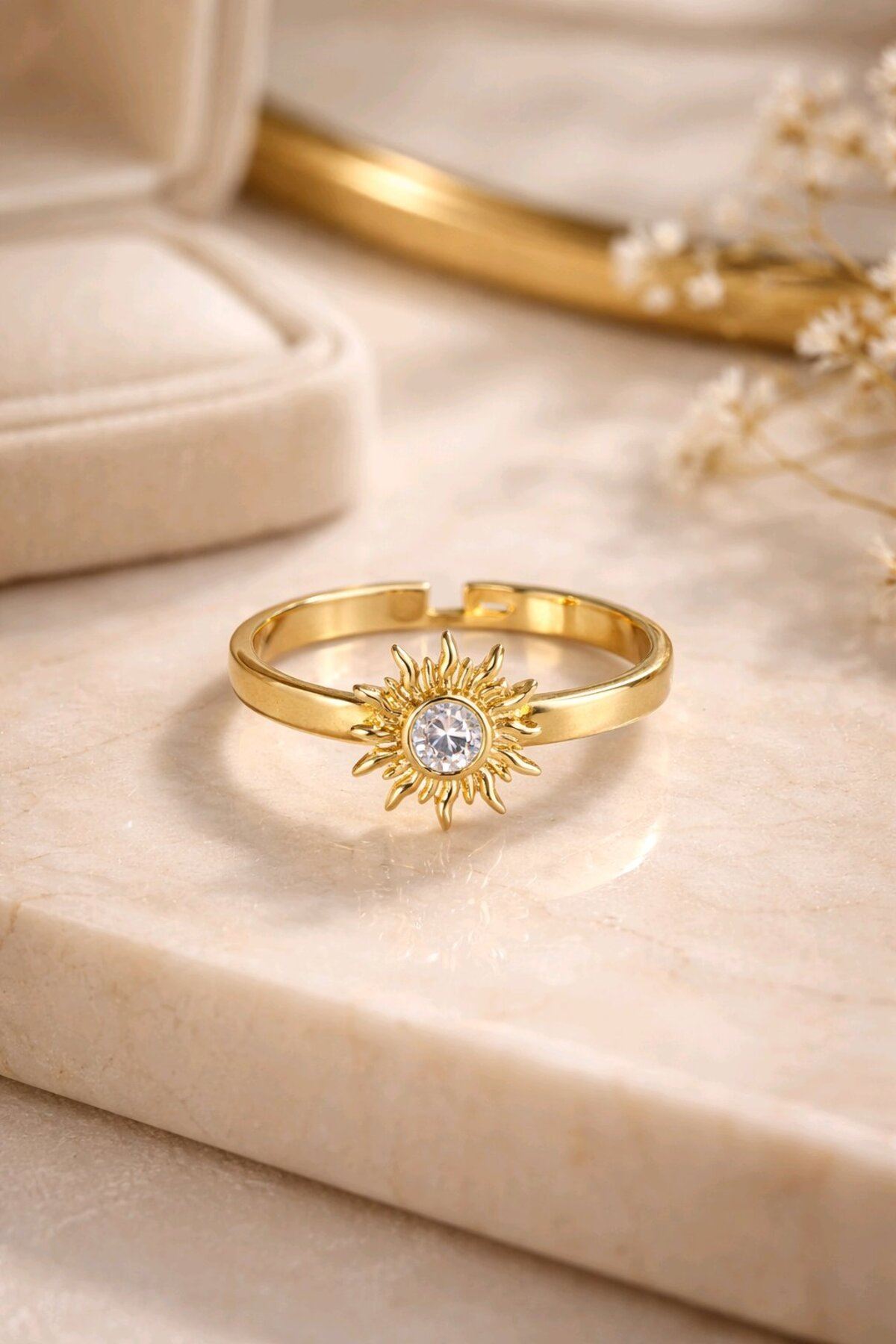 Gold Taşlı Güneş Yüzük, Ayarlanabilir