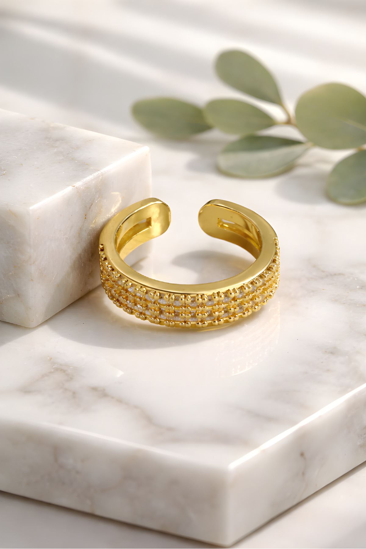 Gold Taşlı Çift Sıralı Yüzük, Ayarlanabilir