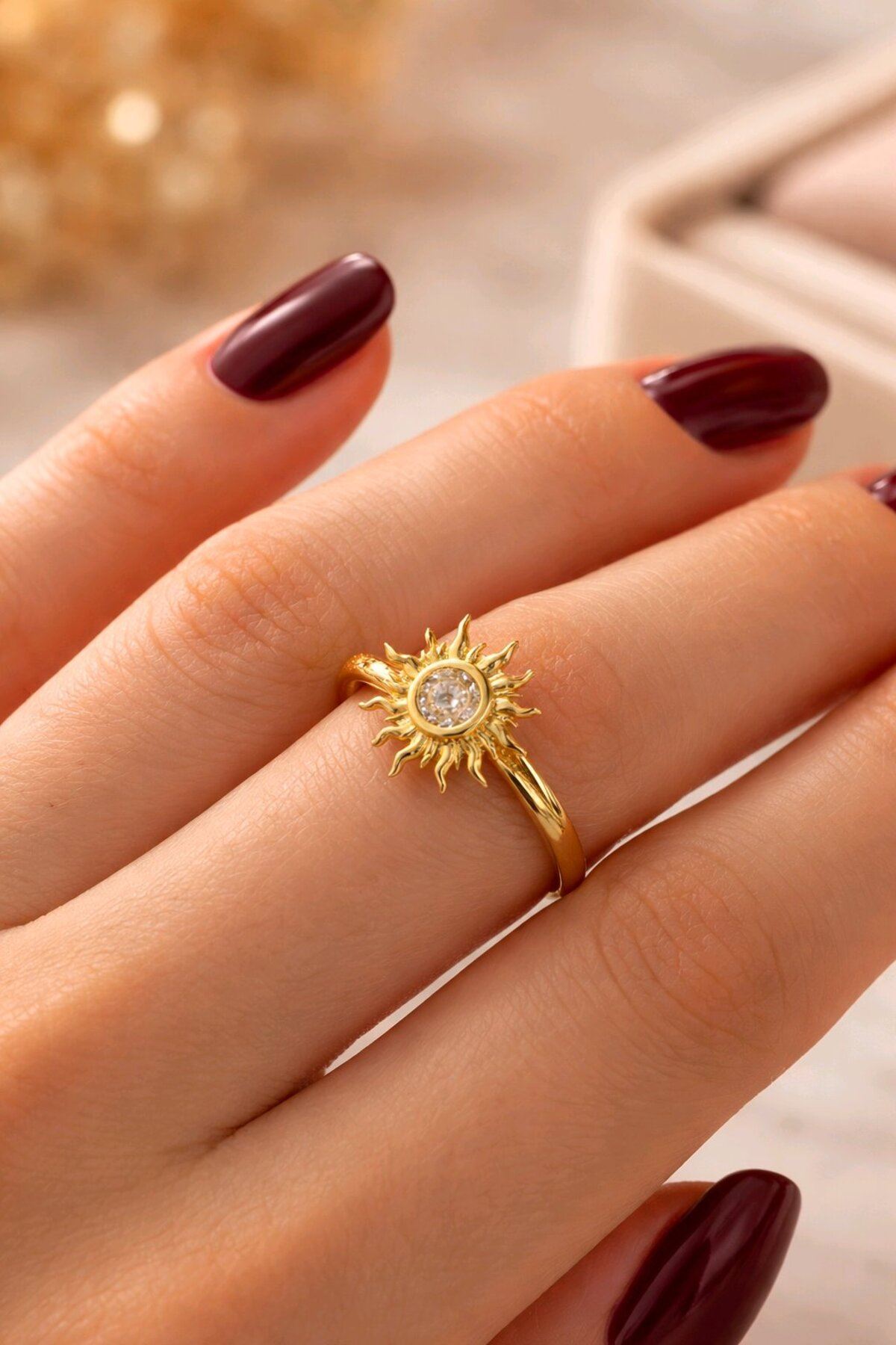 Gold Taşlı Güneş Yüzük, Ayarlanabilir