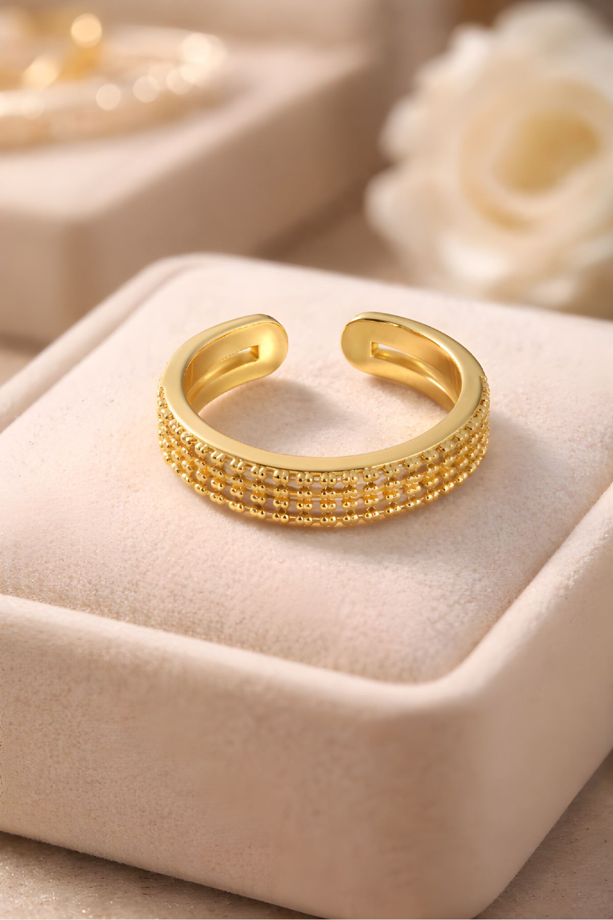 Gold Taşlı Çift Sıralı Yüzük, Ayarlanabilir